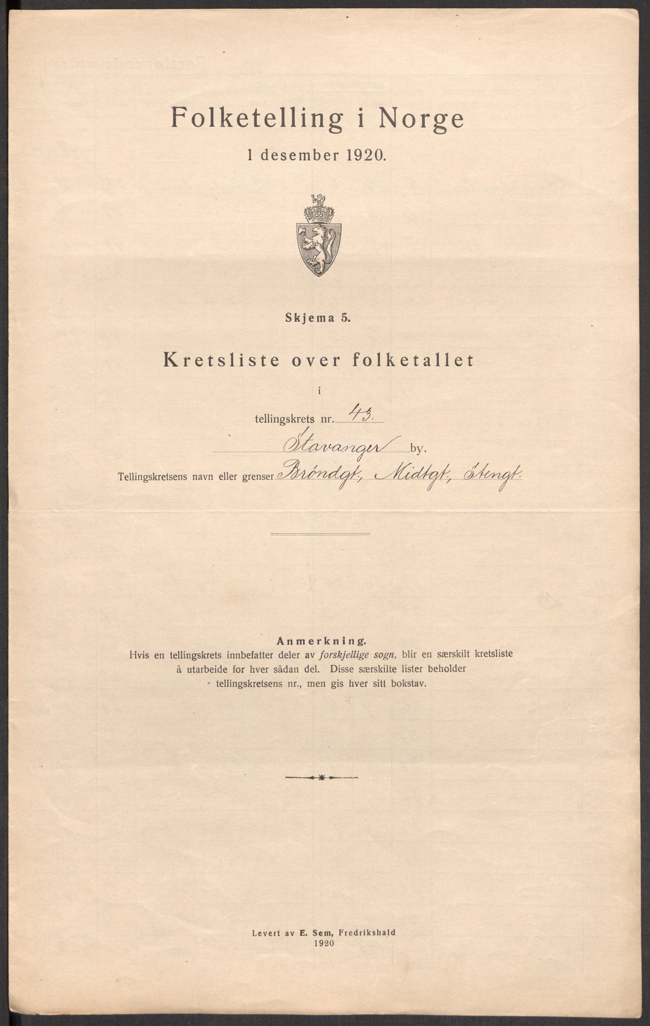 SAST, 1920 census for Stavanger, 1920, p. 134