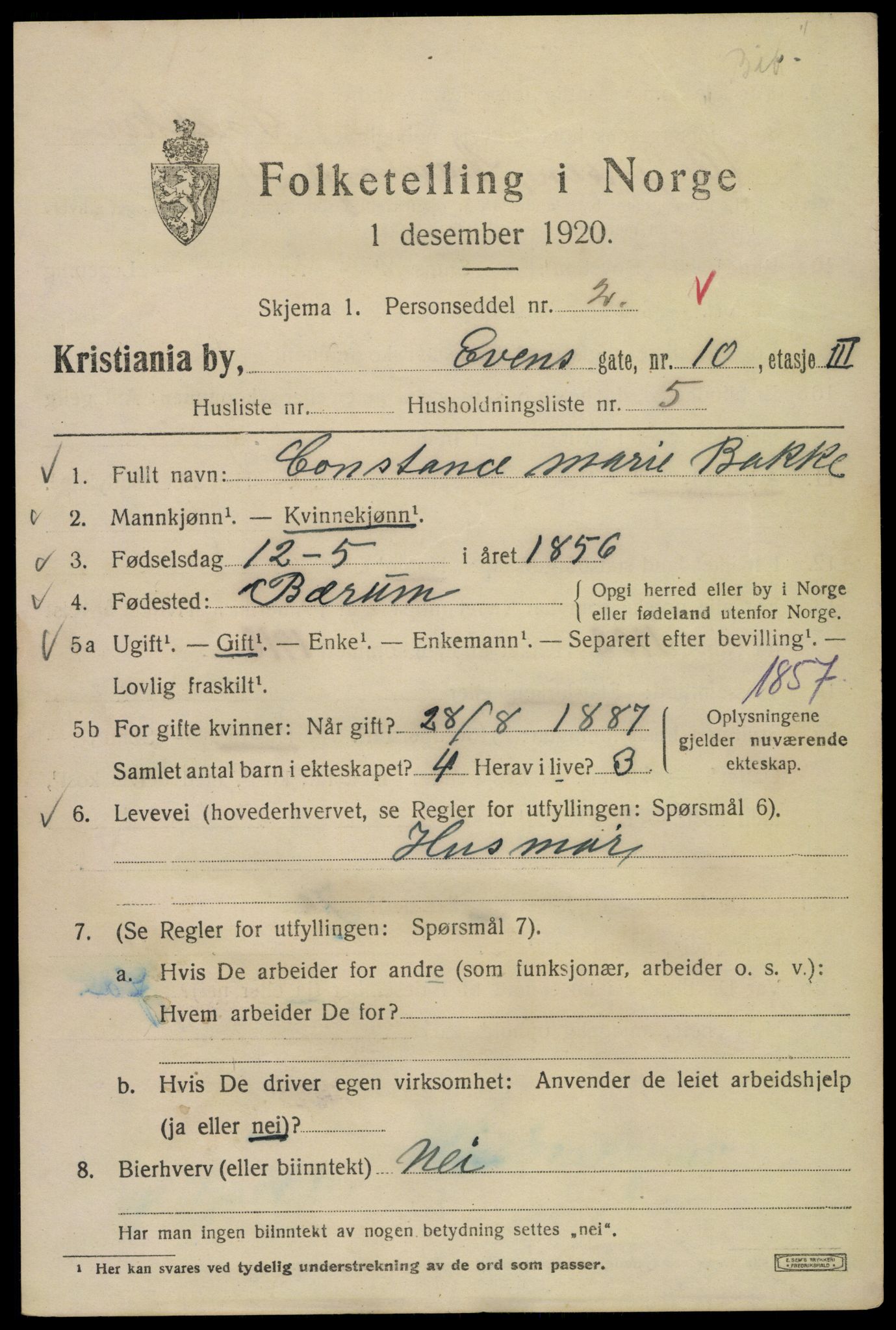 SAO, 1920 census for Kristiania, 1920, p. 224905