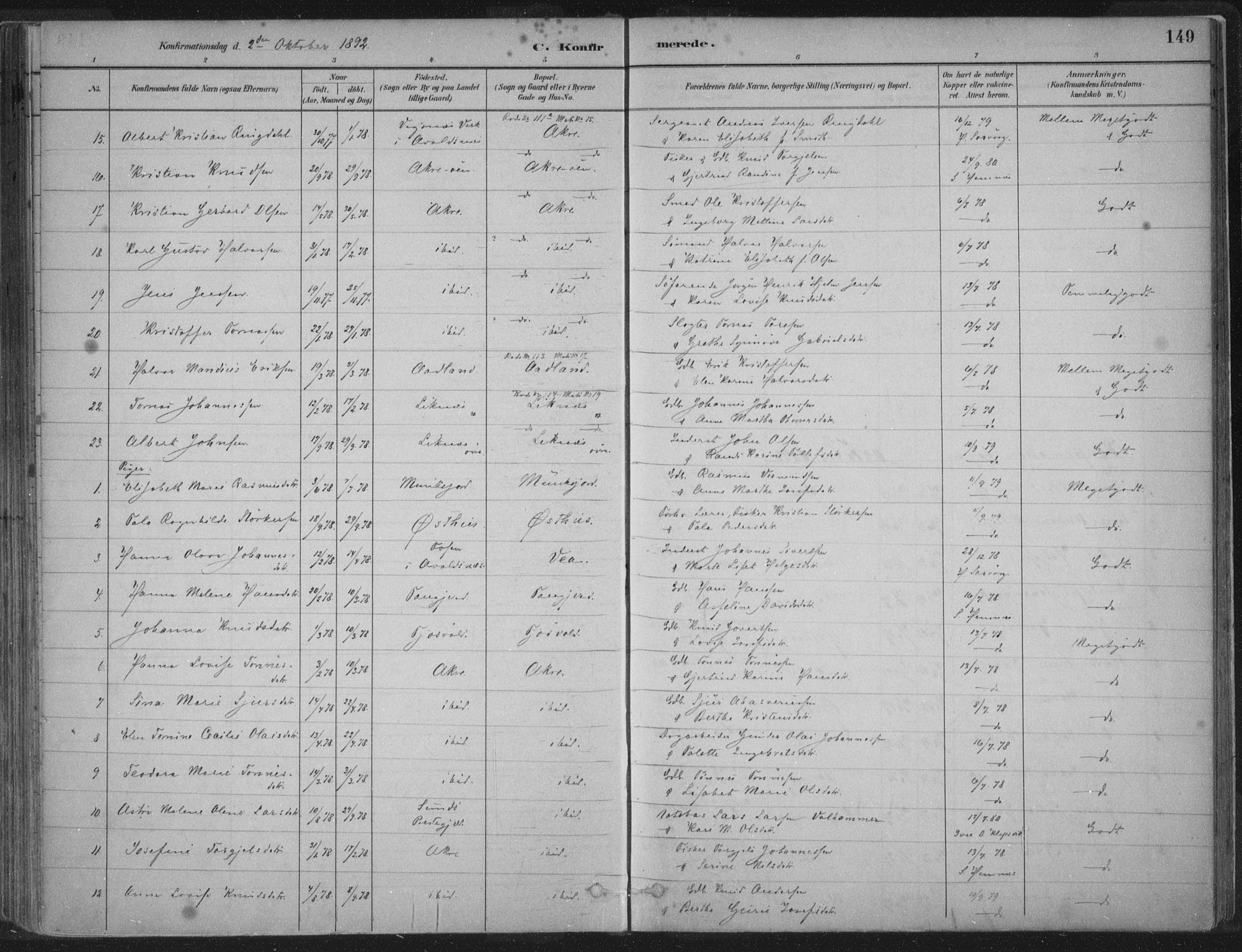 Kopervik sokneprestkontor, AV/SAST-A-101850/H/Ha/Haa/L0004: Parish register (official) no. A 4, 1882-1905, p. 149