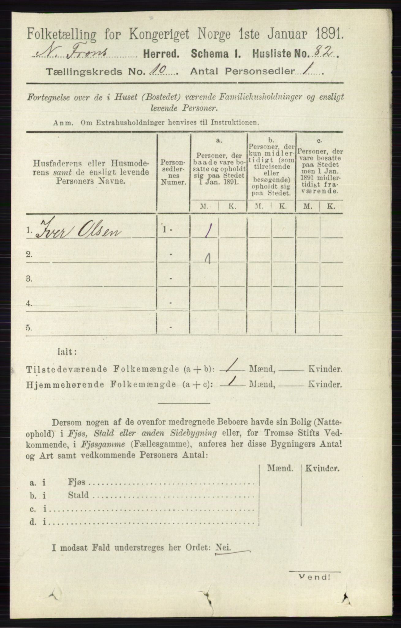 RA, 1891 census for 0518 Nord-Fron, 1891, p. 4384