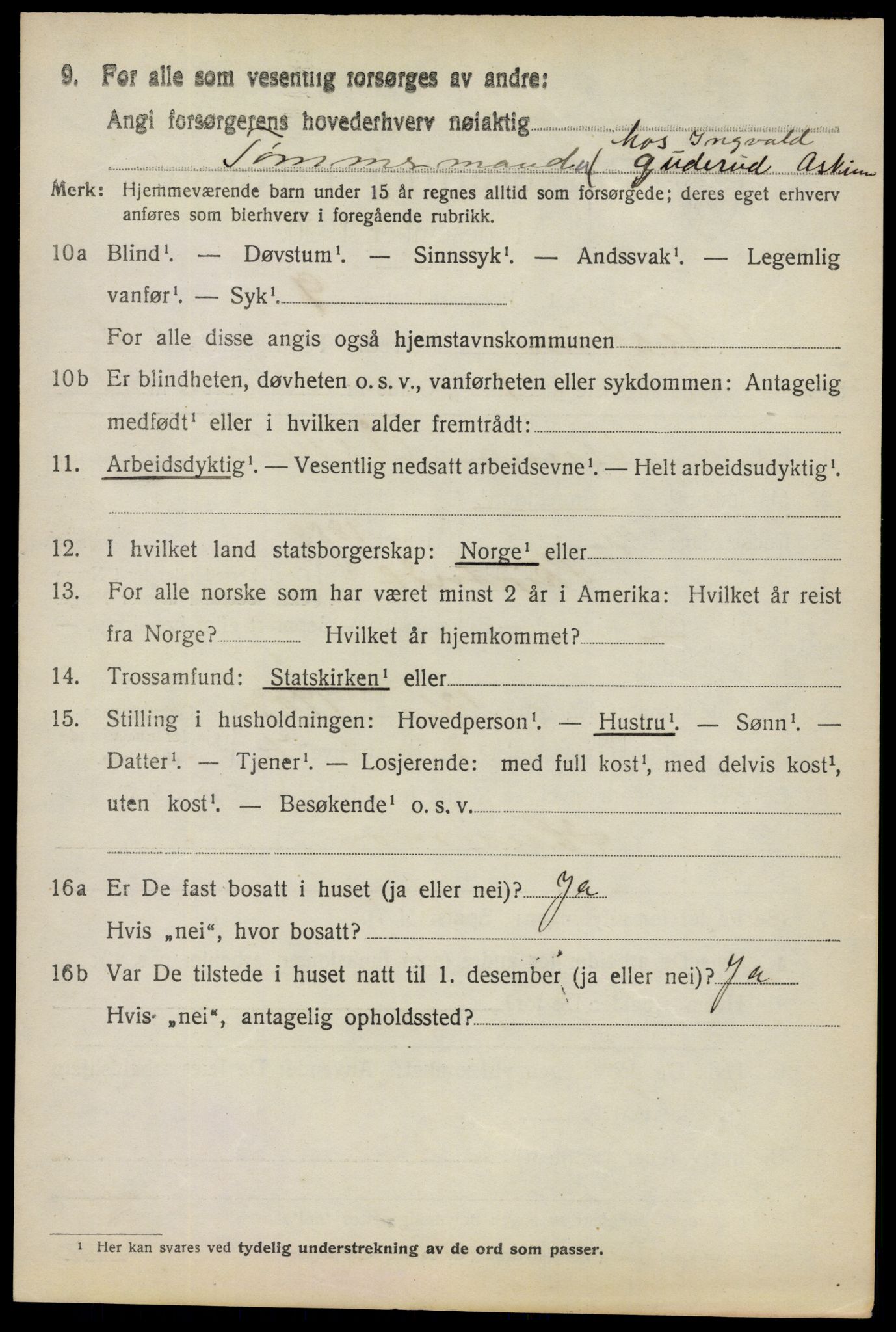 SAO, 1920 census for Askim, 1920, p. 7988