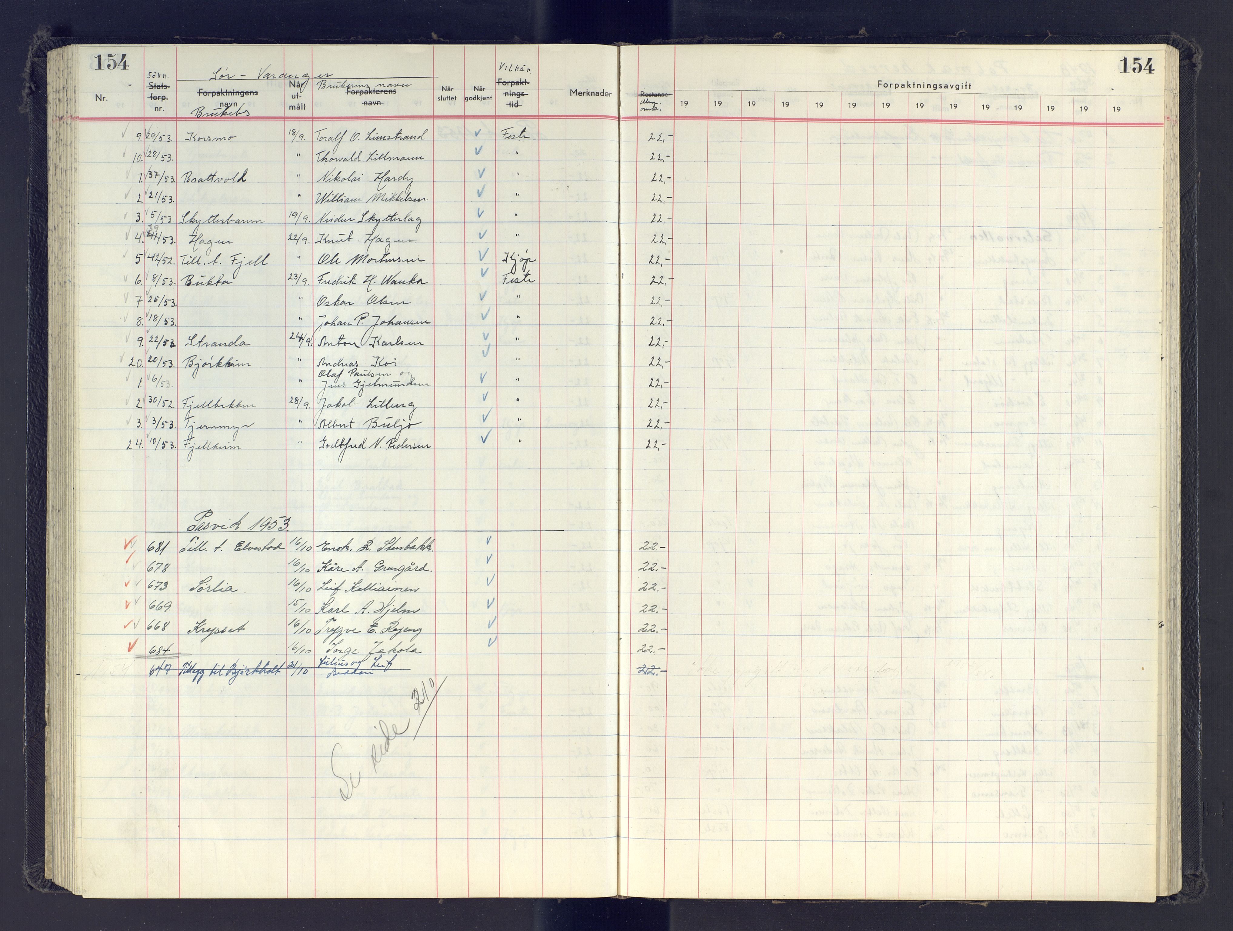 Finnmark jordsalgskommisjon/jordsalgskontor og Statskog SF Finnmark jordsalgskontor, AV/SATØ-S-1443/J/Jb/L0001: Protokoll for salg og forpaktning, 1948-1958, p. 154