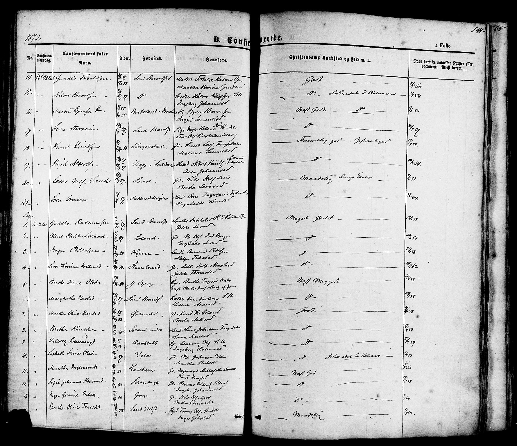 Sand sokneprestkontor, AV/SAST-A-101848/01/III/L0003: Parish register (official) no. A 3, 1854-1879, p. 141