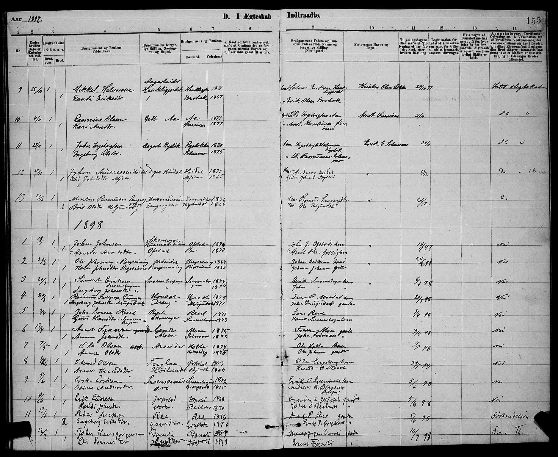 Ministerialprotokoller, klokkerbøker og fødselsregistre - Sør-Trøndelag, SAT/A-1456/672/L0863: Parish register (copy) no. 672C02, 1888-1901, p. 155