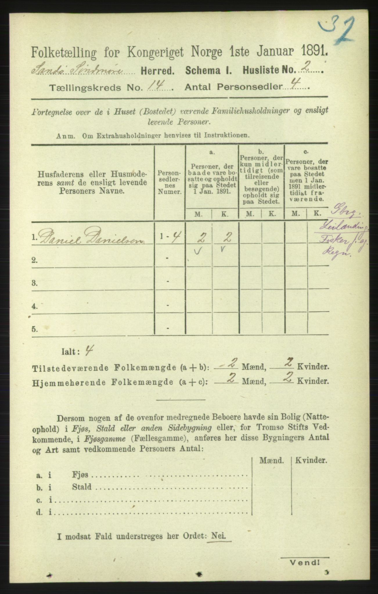 RA, 1891 census for 1514 Sande, 1891, p. 2832