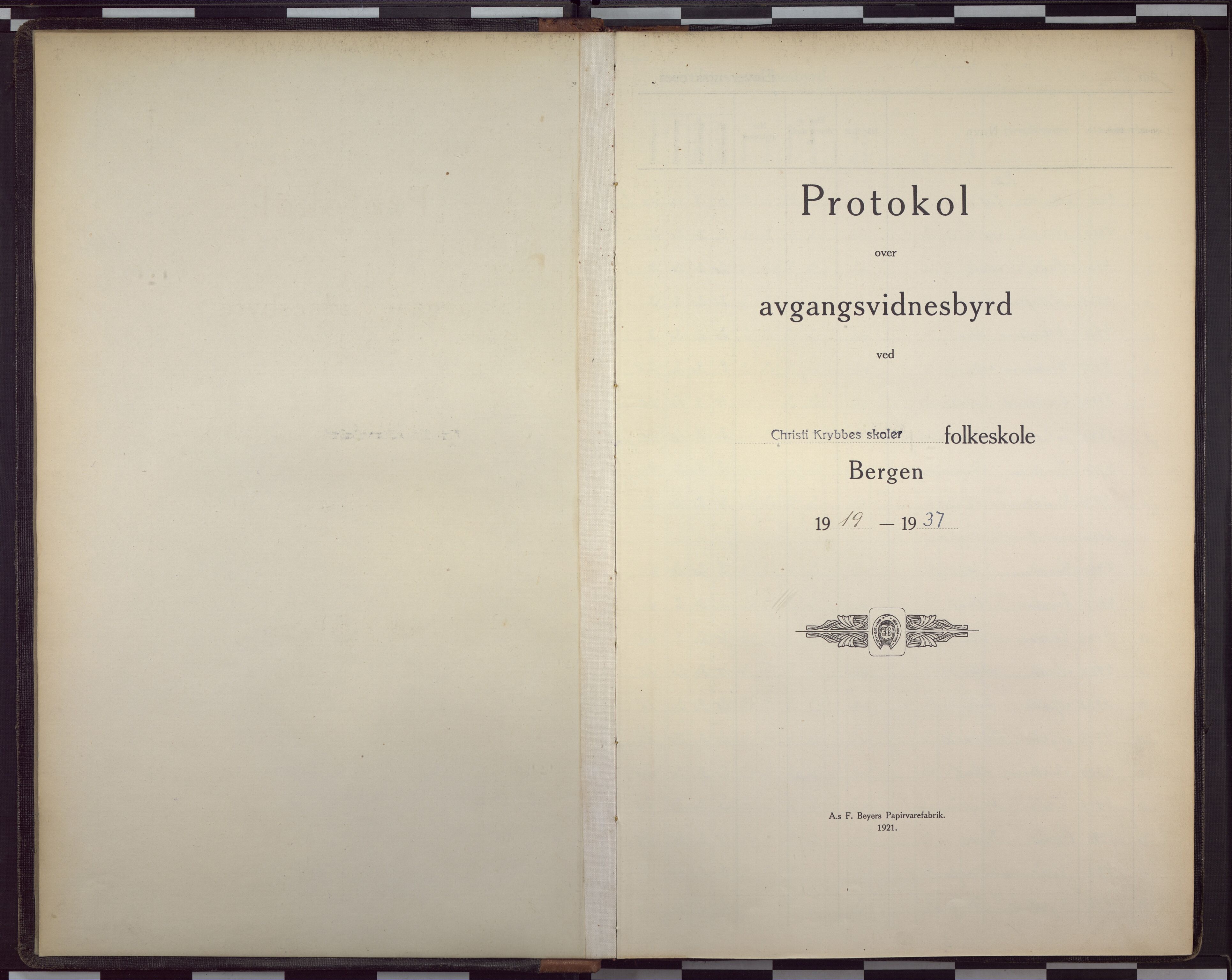 Christi Krybbe skoler, BBA/A-0082/K/Ka/L0002: Vitnemålsprotokoll, 1919-1937