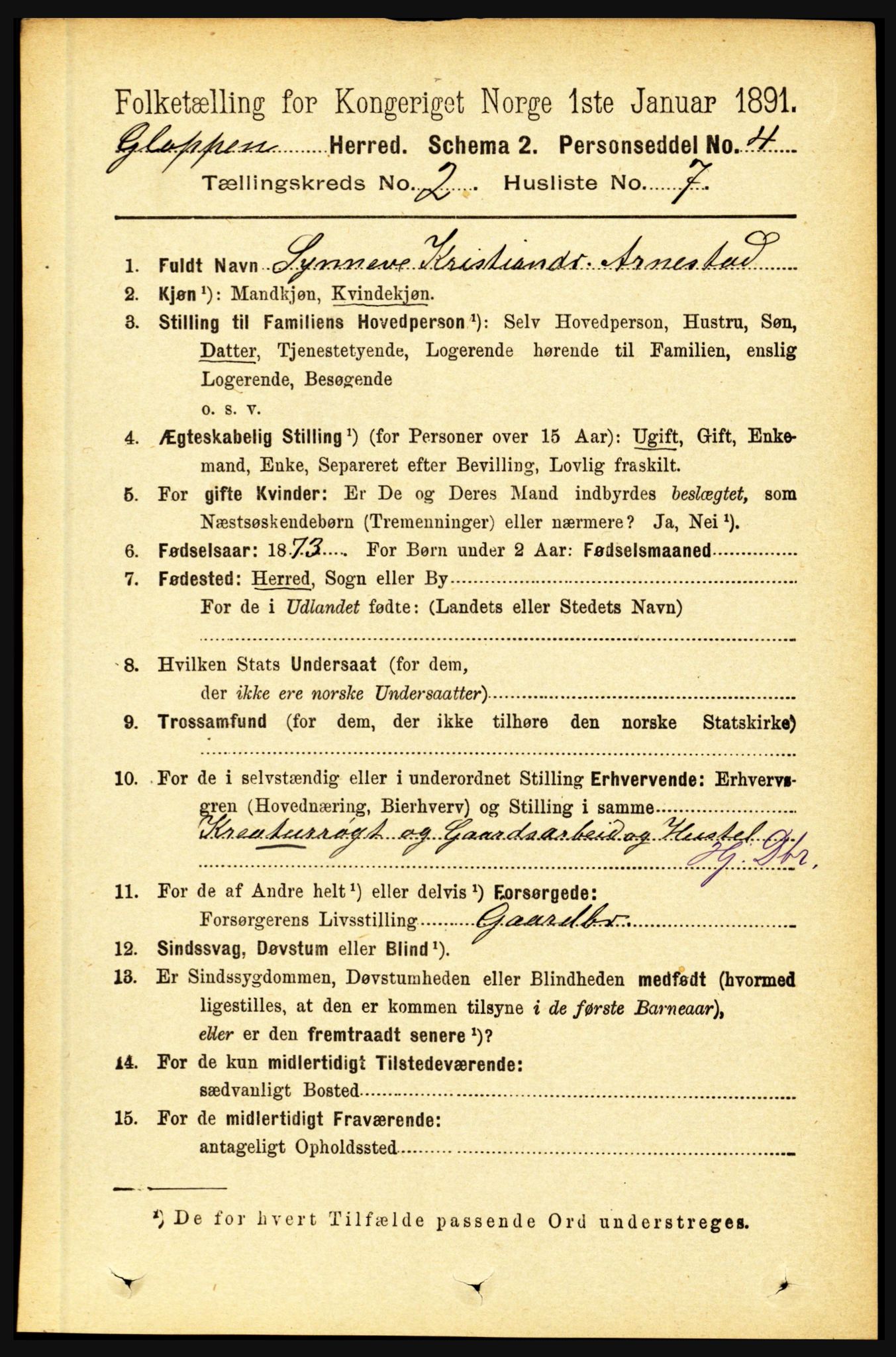 RA, 1891 census for 1445 Gloppen, 1891, p. 668