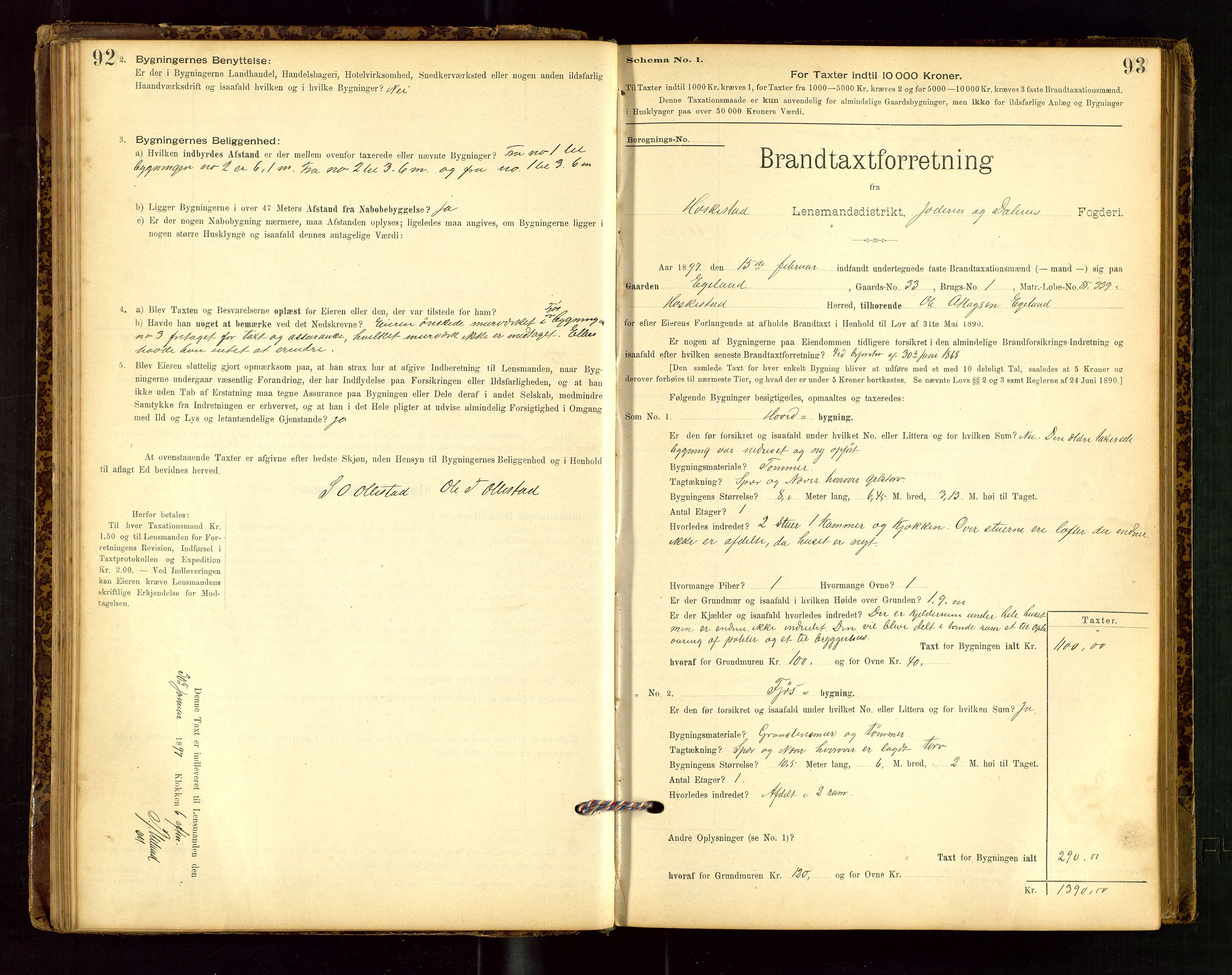 Heskestad lensmannskontor, AV/SAST-A-100304/Gob/L0001: "Brandtaxationsprotokol", 1894-1915, p. 92-93