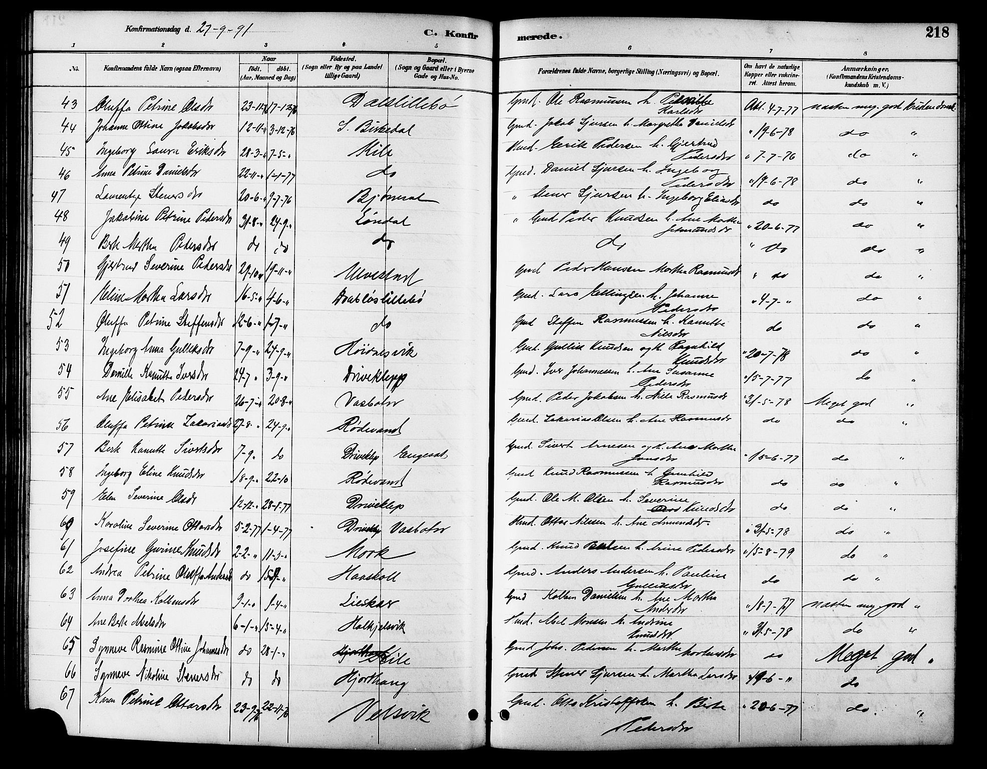 Ministerialprotokoller, klokkerbøker og fødselsregistre - Møre og Romsdal, AV/SAT-A-1454/511/L0158: Parish register (copy) no. 511C04, 1884-1903, p. 218