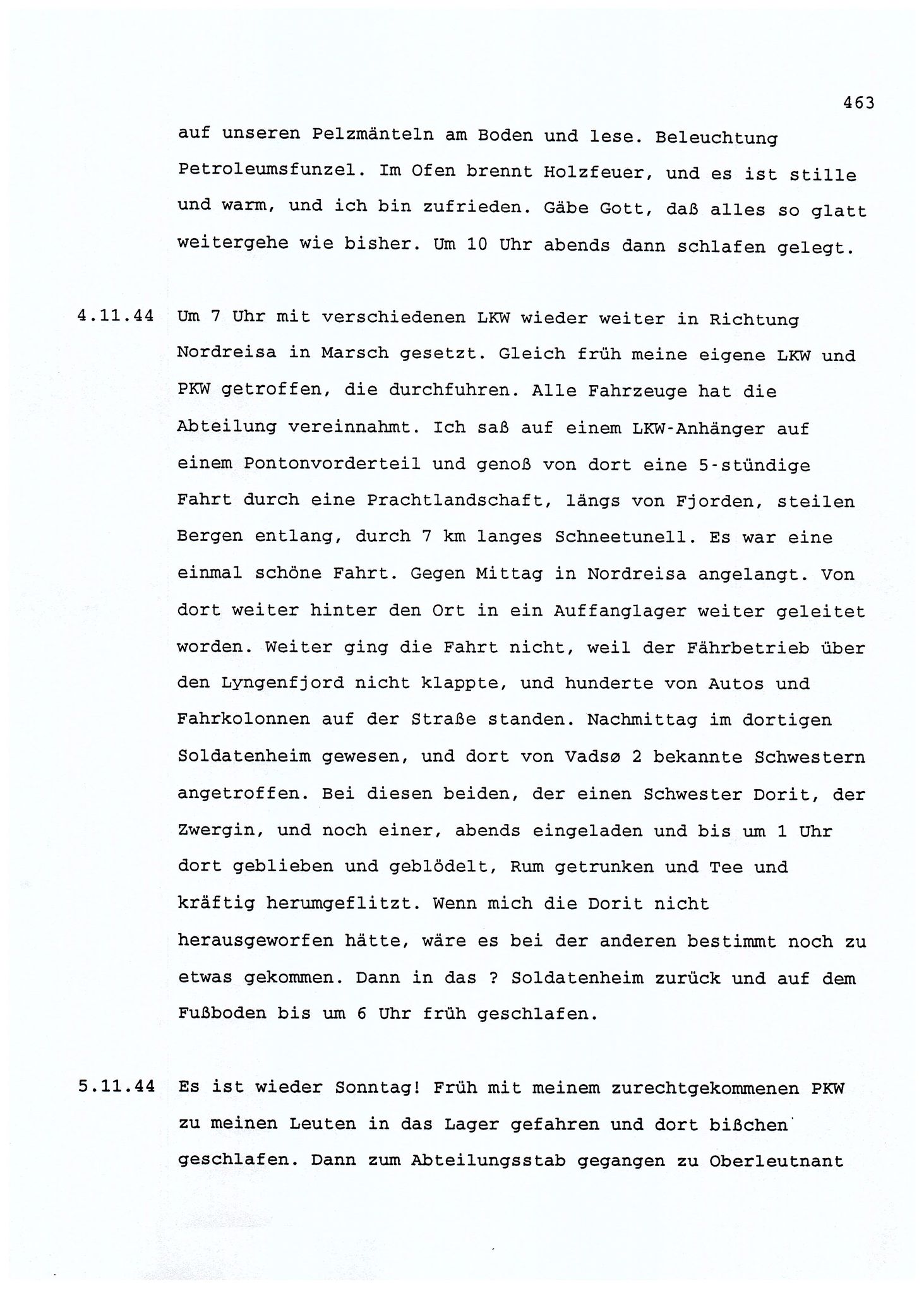 Dagbokopptegnelser av en tysk marineoffiser stasjonert i Norge , FMFB/A-1160/F/L0001: Dagbokopptegnelser av en tysk marineoffiser stasjonert i Norge, 1941-1944, p. 463