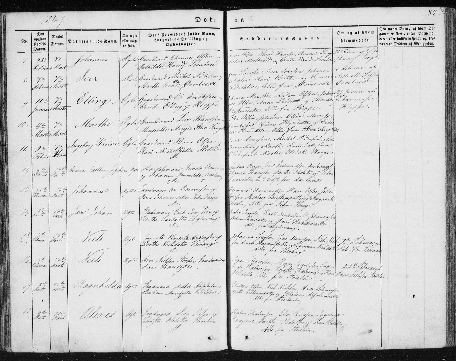 Sund sokneprestembete, SAB/A-99930: Parish register (official) no. A 13, 1835-1849, p. 87