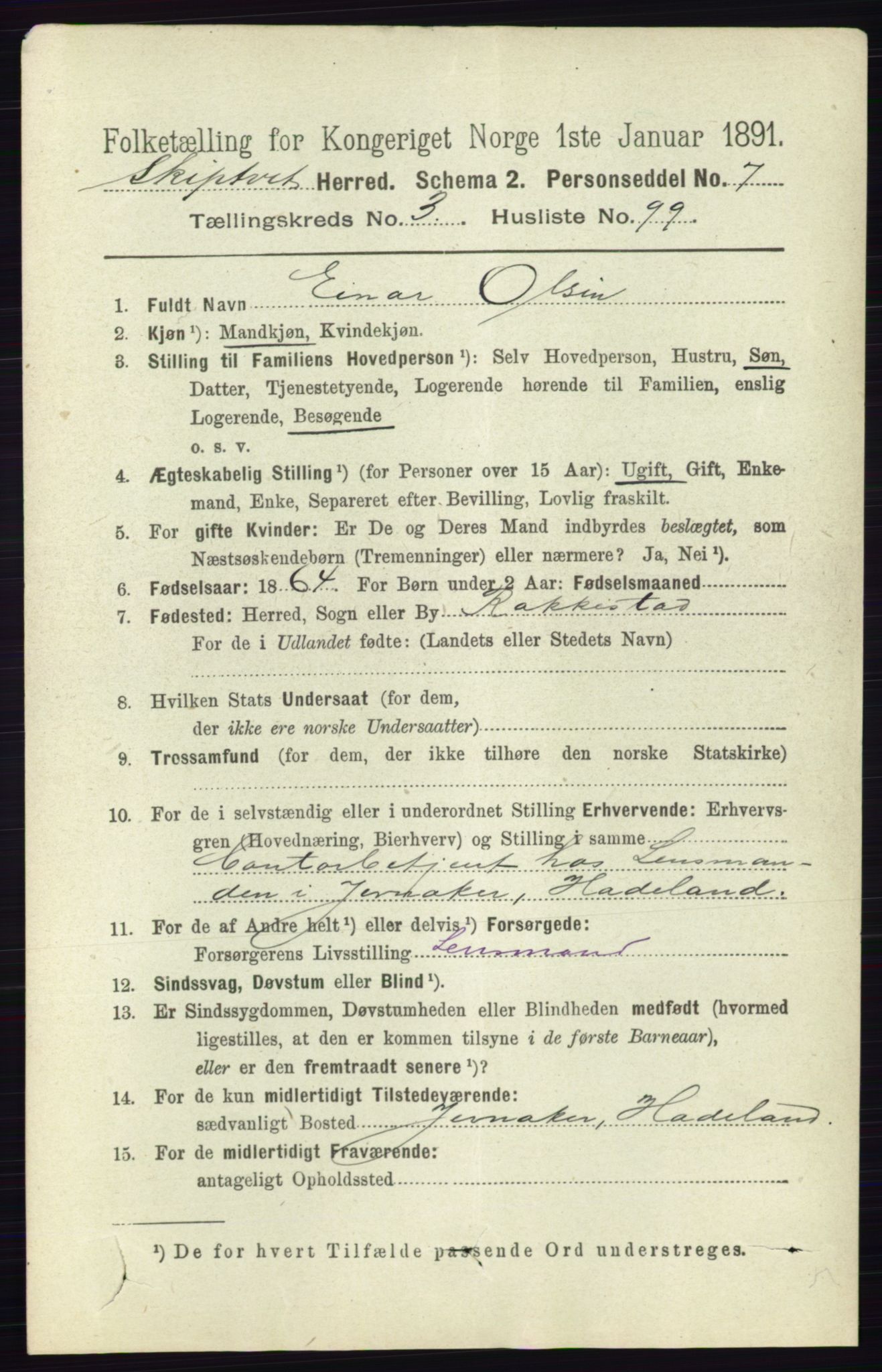 RA, 1891 census for 0127 Skiptvet, 1891, p. 1841