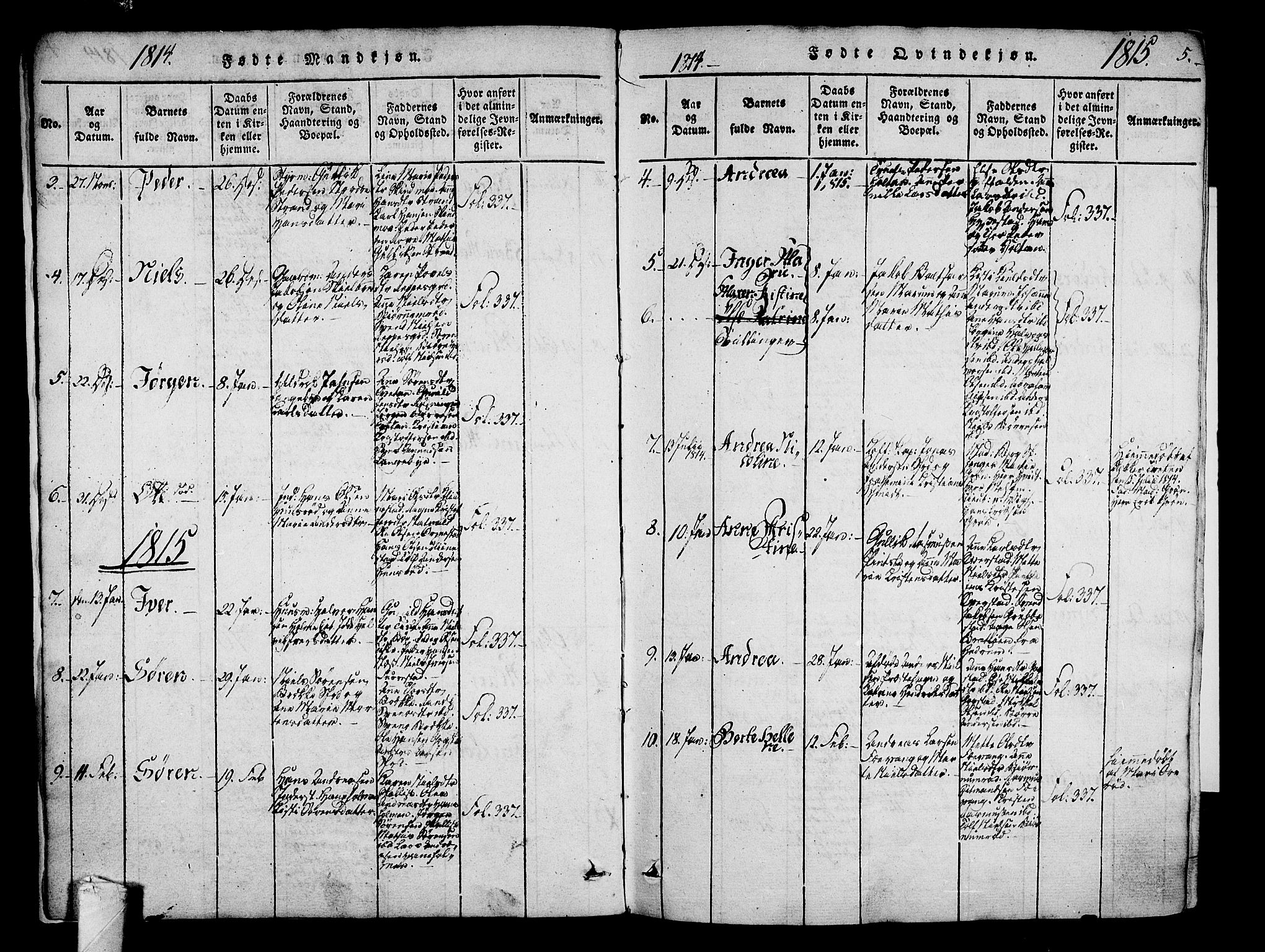 Sandar kirkebøker, AV/SAKO-A-243/F/Fa/L0004: Parish register (official) no. 4, 1814-1832, p. 5