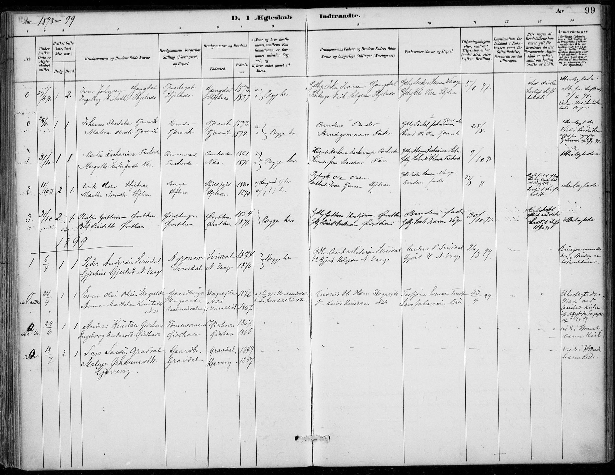 Strandebarm sokneprestembete, SAB/A-78401/H/Haa: Parish register (official) no. D  1, 1886-1912, p. 99