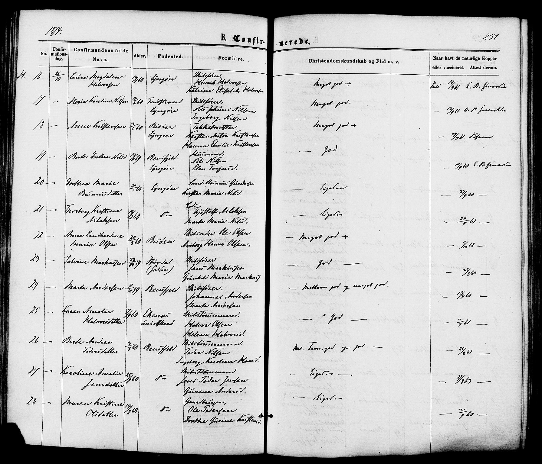 Dypvåg sokneprestkontor, AV/SAK-1111-0007/F/Fa/Faa/L0007: Parish register (official) no. A 7/ 1, 1872-1884, p. 251