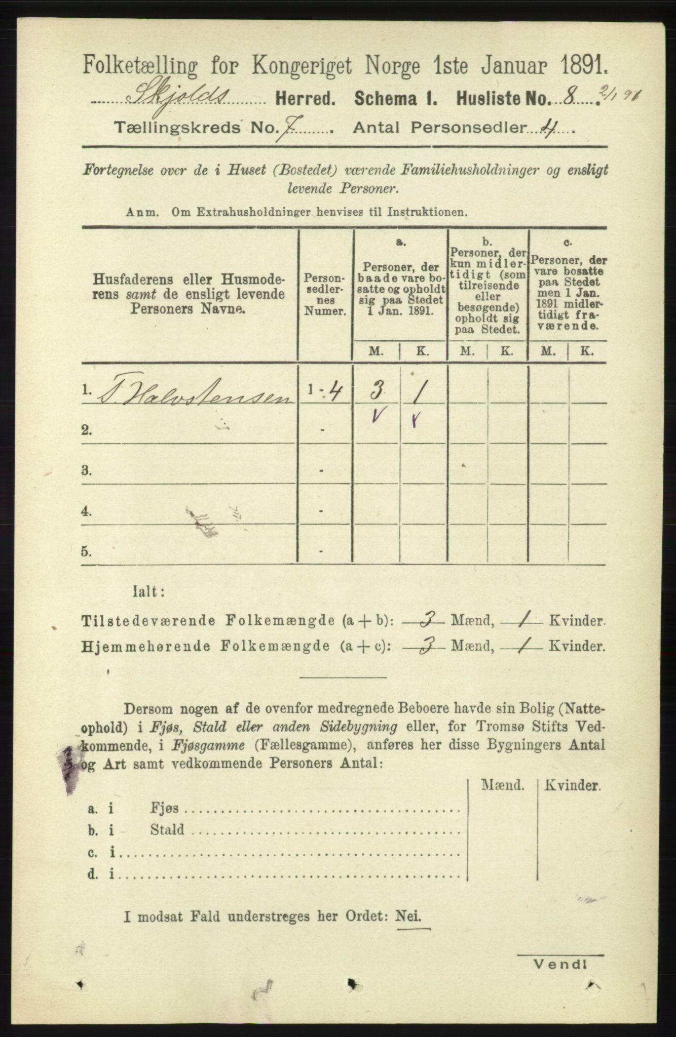 RA, 1891 census for 1154 Skjold, 1891, p. 1311