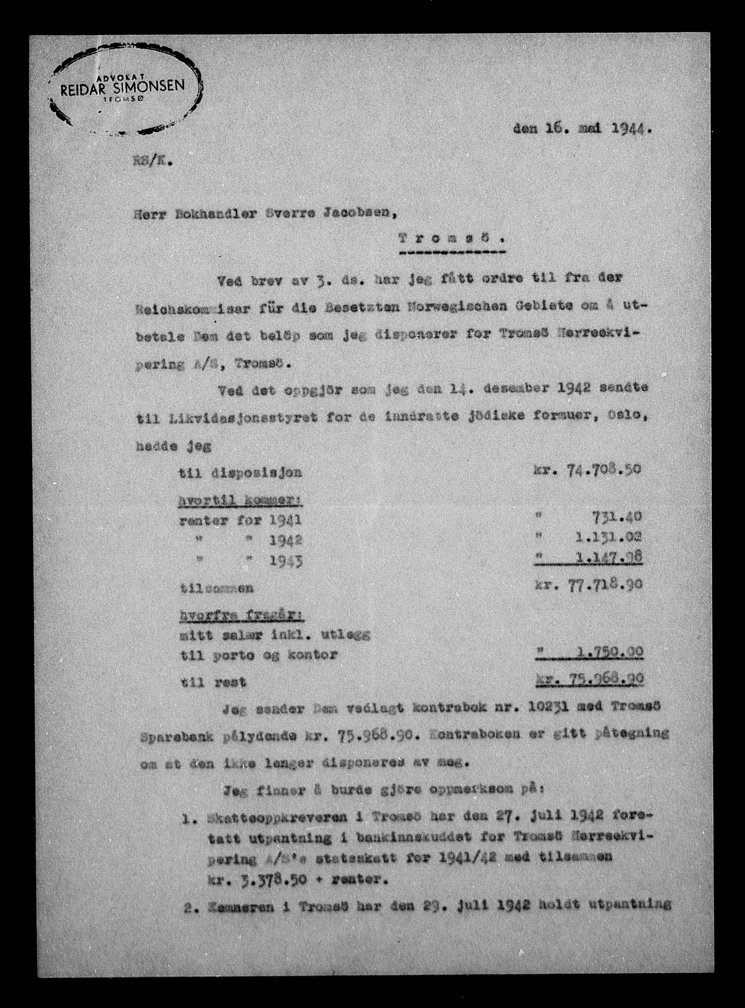 Justisdepartementet, Tilbakeføringskontoret for inndratte formuer, AV/RA-S-1564/H/Hc/Hcb/L0916: --, 1945-1947, p. 921