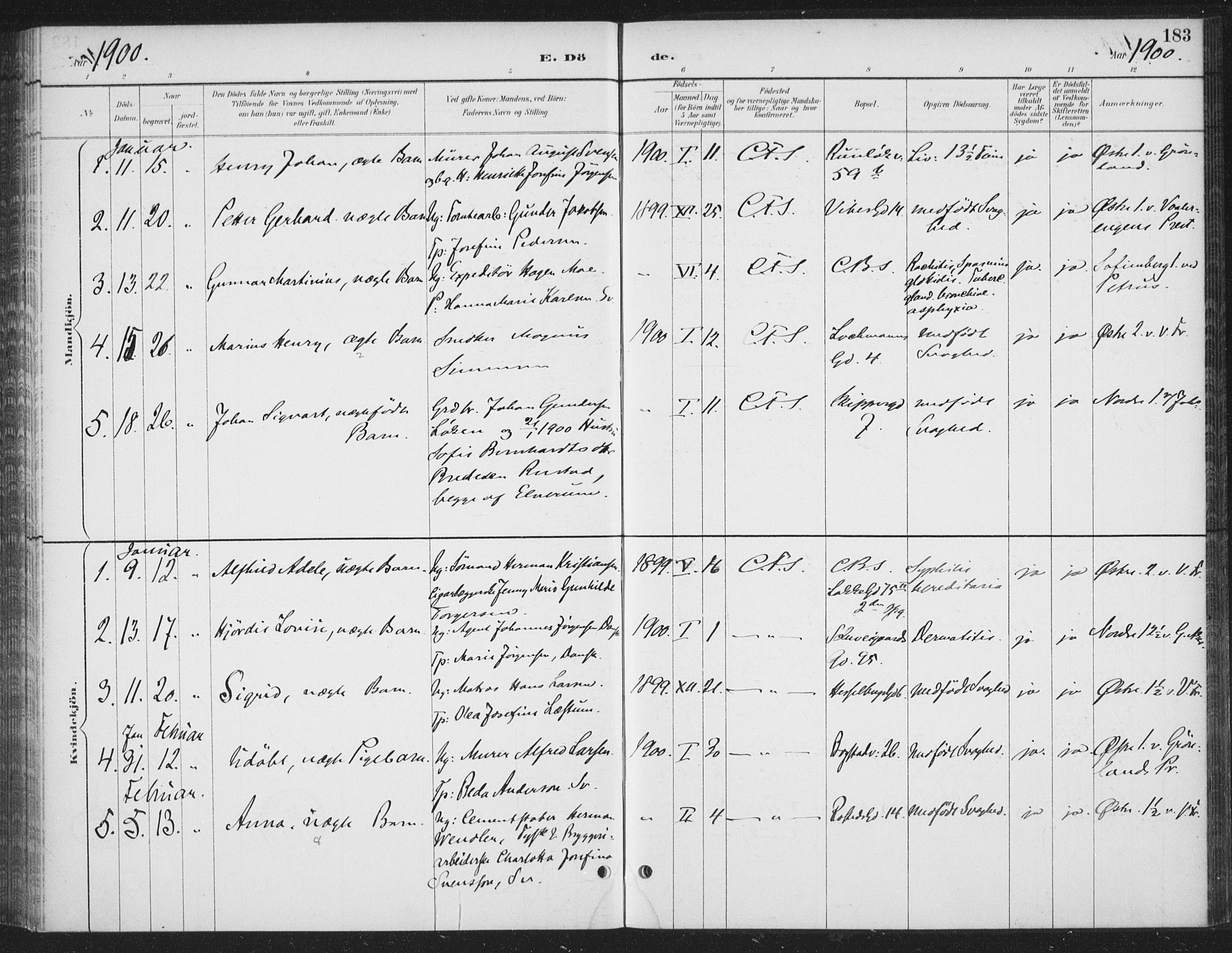 Rikshospitalet prestekontor Kirkebøker, AV/SAO-A-10309b/F/L0010: Parish register (official) no. 10, 1888-1912, p. 183