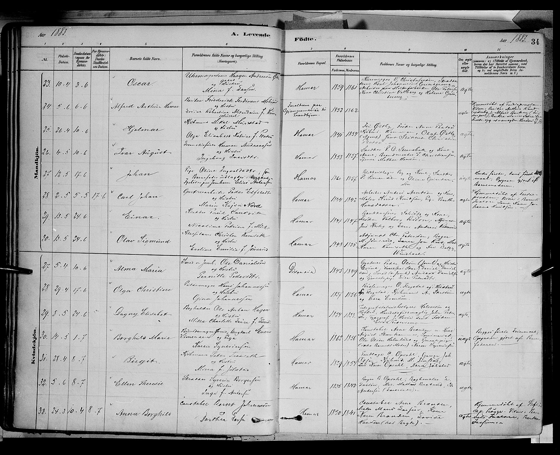 Vang prestekontor, Hedmark, AV/SAH-PREST-008/H/Ha/Haa/L0016: Parish register (official) no. 16, 1878-1889, p. 34