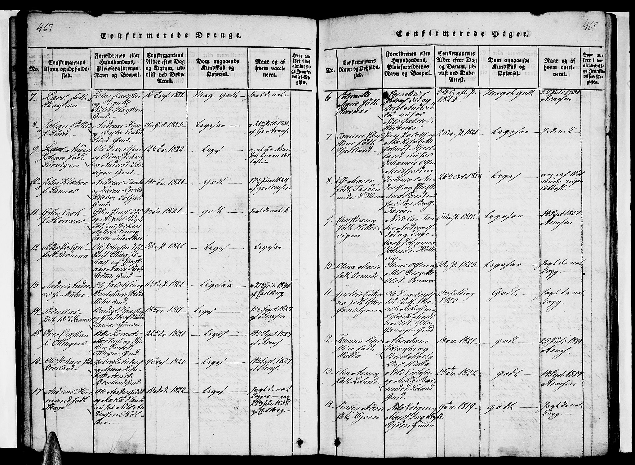 Ministerialprotokoller, klokkerbøker og fødselsregistre - Nordland, AV/SAT-A-1459/831/L0474: Parish register (copy) no. 831C01, 1820-1850, p. 467-468