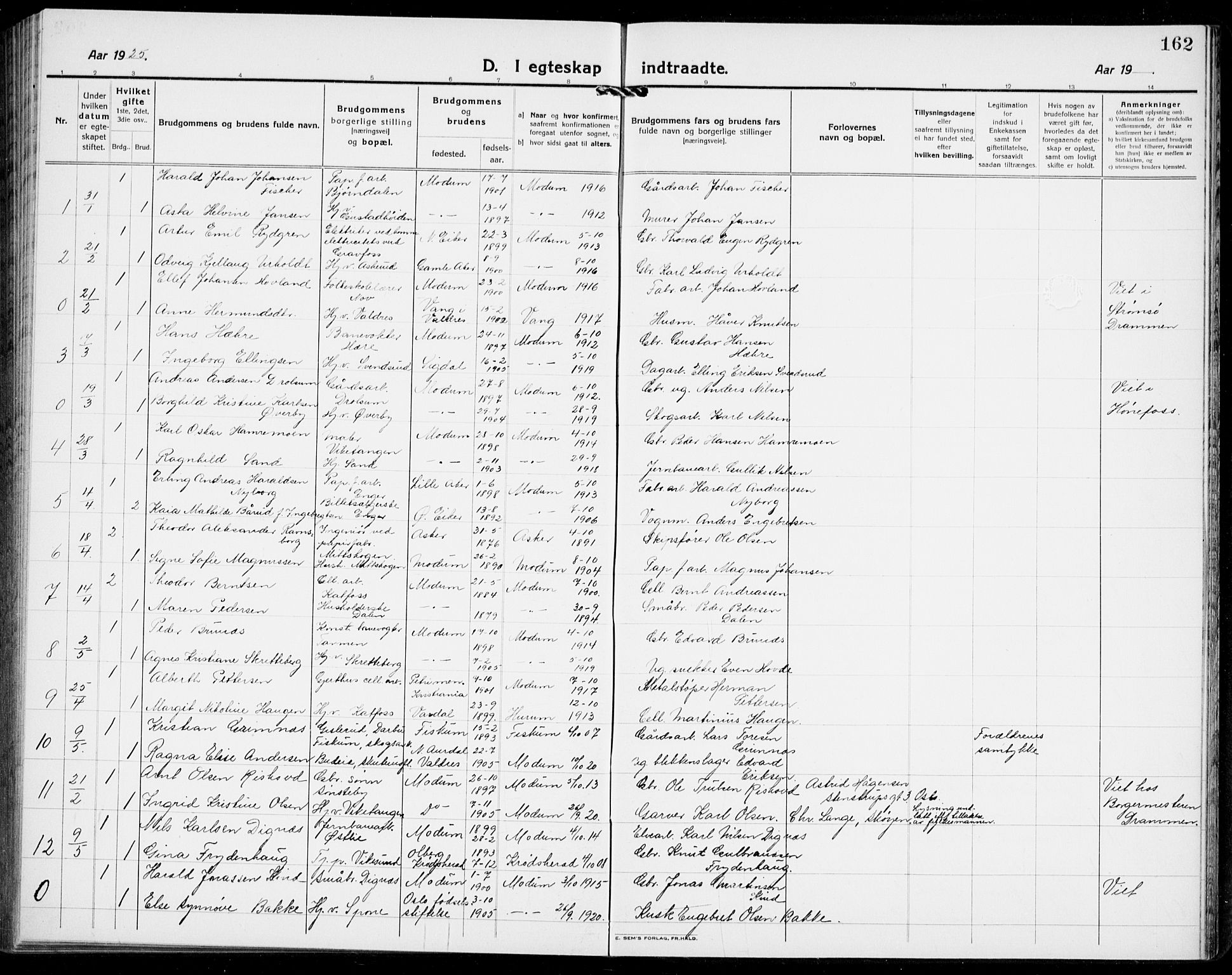 Modum kirkebøker, AV/SAKO-A-234/G/Ga/L0012: Parish register (copy) no. I 12, 1923-1933, p. 162