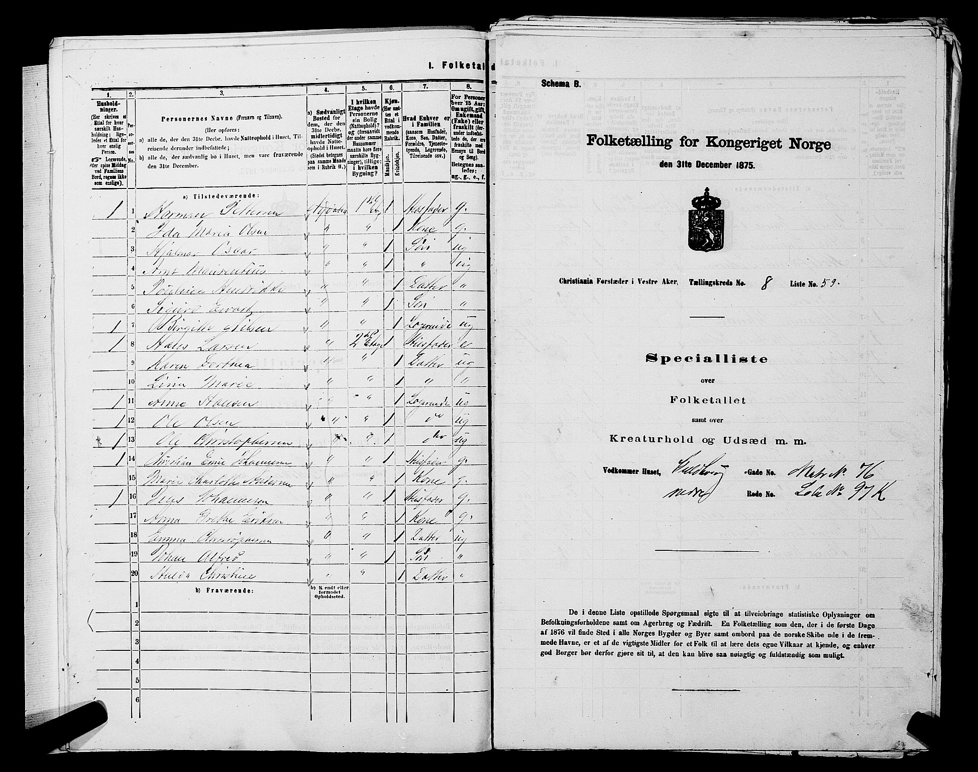 RA, 1875 census for 0218aP Vestre Aker, 1875, p. 1348