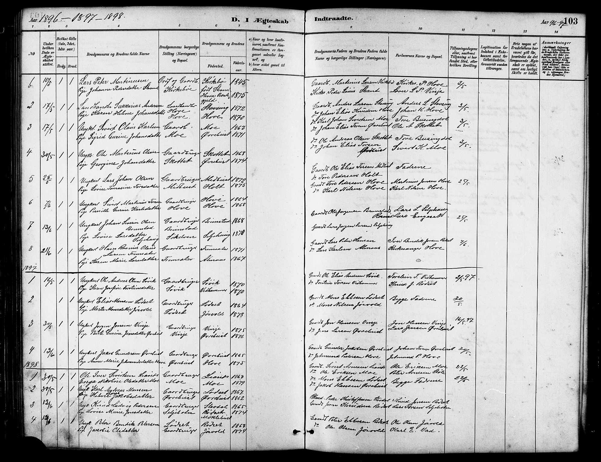 Ministerialprotokoller, klokkerbøker og fødselsregistre - Møre og Romsdal, AV/SAT-A-1454/521/L0302: Parish register (copy) no. 521C03, 1882-1907, p. 103