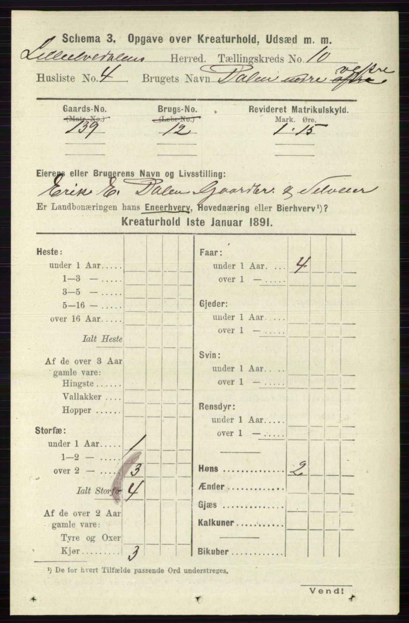 RA, 1891 census for 0438 Lille Elvedalen, 1891, p. 4860