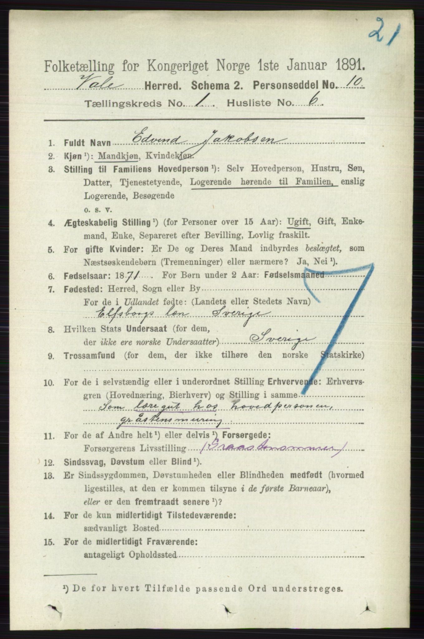 RA, 1891 census for 0716 Våle, 1891, p. 115