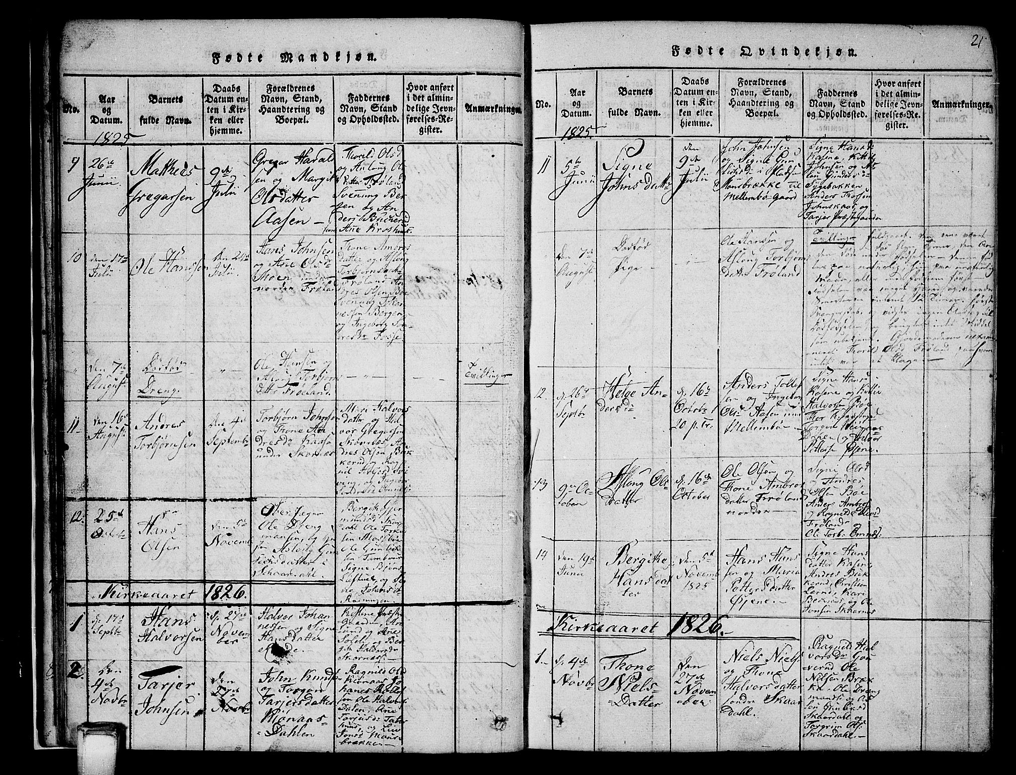 Hjartdal kirkebøker, AV/SAKO-A-270/G/Gb/L0001: Parish register (copy) no. II 1, 1815-1842, p. 21