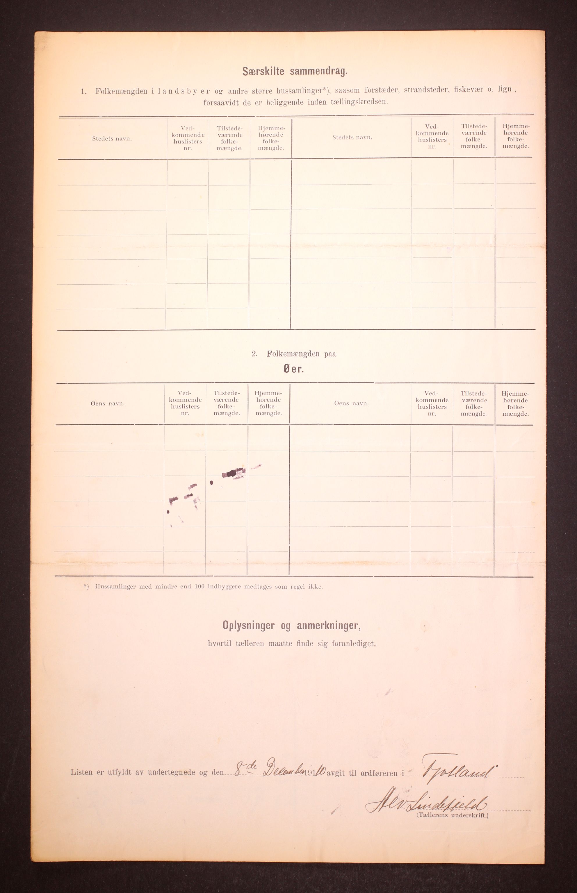 RA, 1910 census for Fjotland, 1910, p. 30