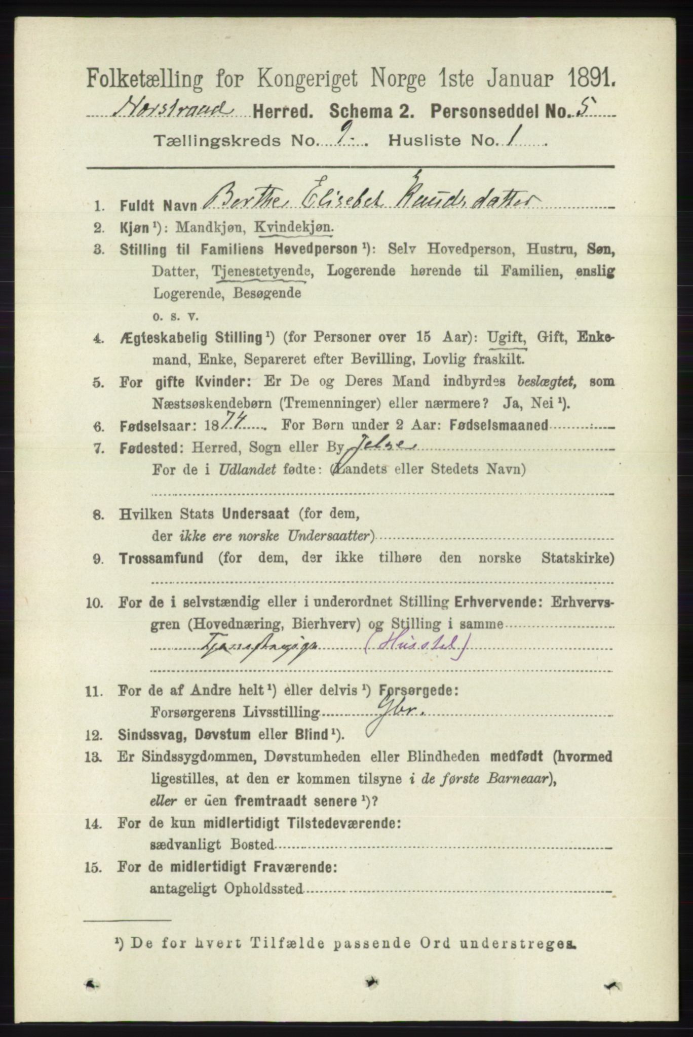 RA, 1891 census for 1139 Nedstrand, 1891, p. 1663