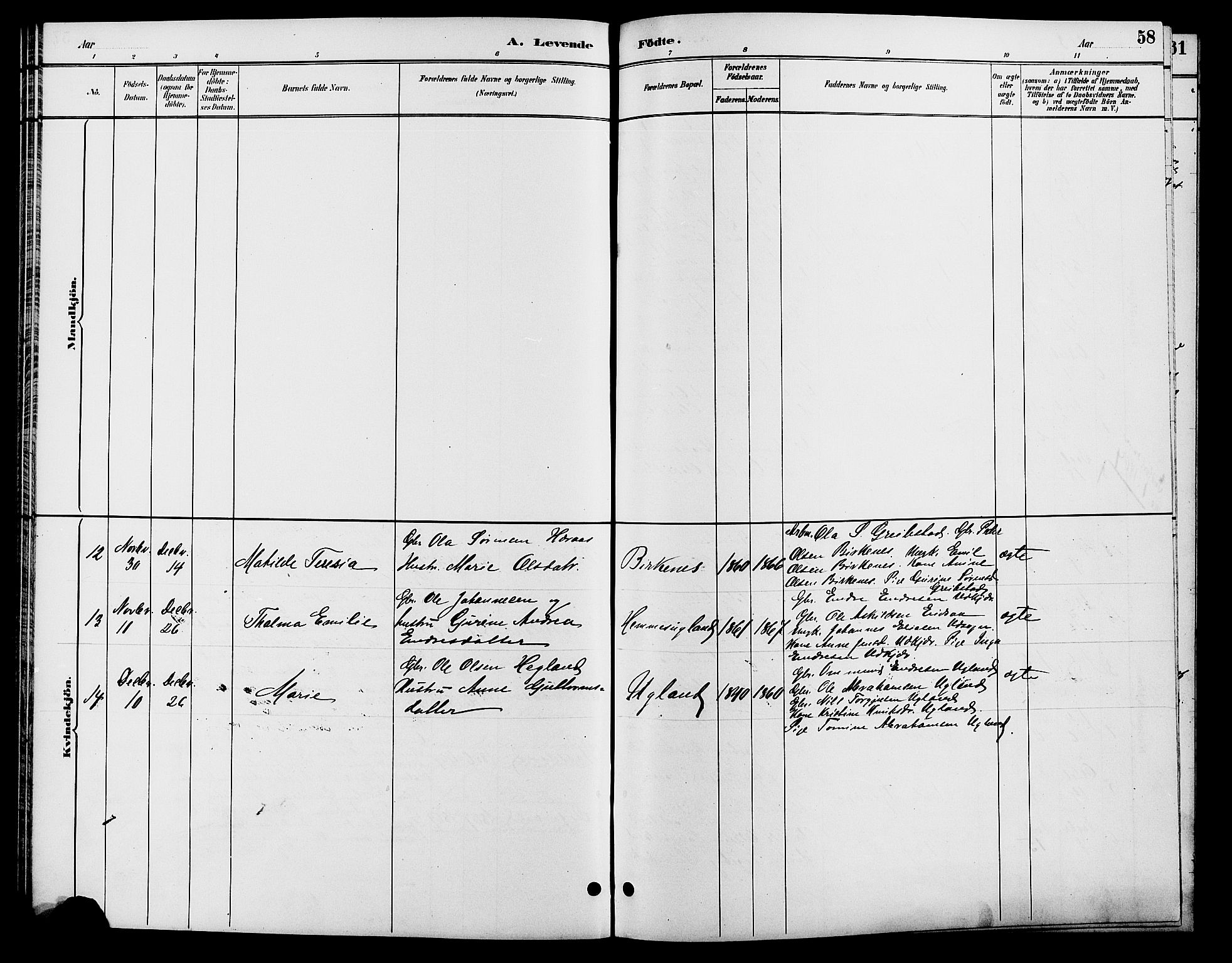 Søgne sokneprestkontor, SAK/1111-0037/F/Fb/Fba/L0004: Parish register (copy) no. B 4, 1888-1903, p. 58