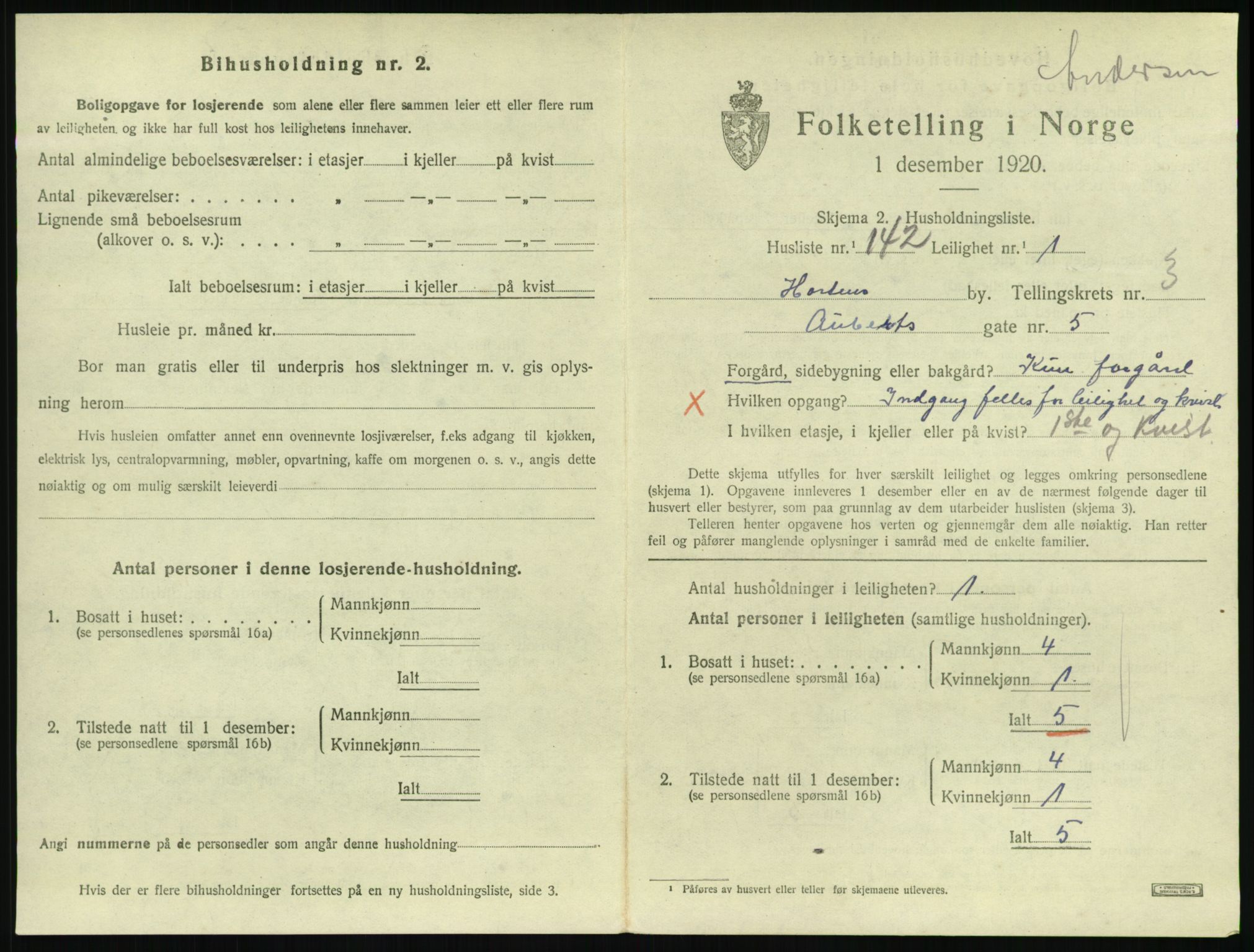 SAKO, 1920 census for Horten, 1920, p. 4599