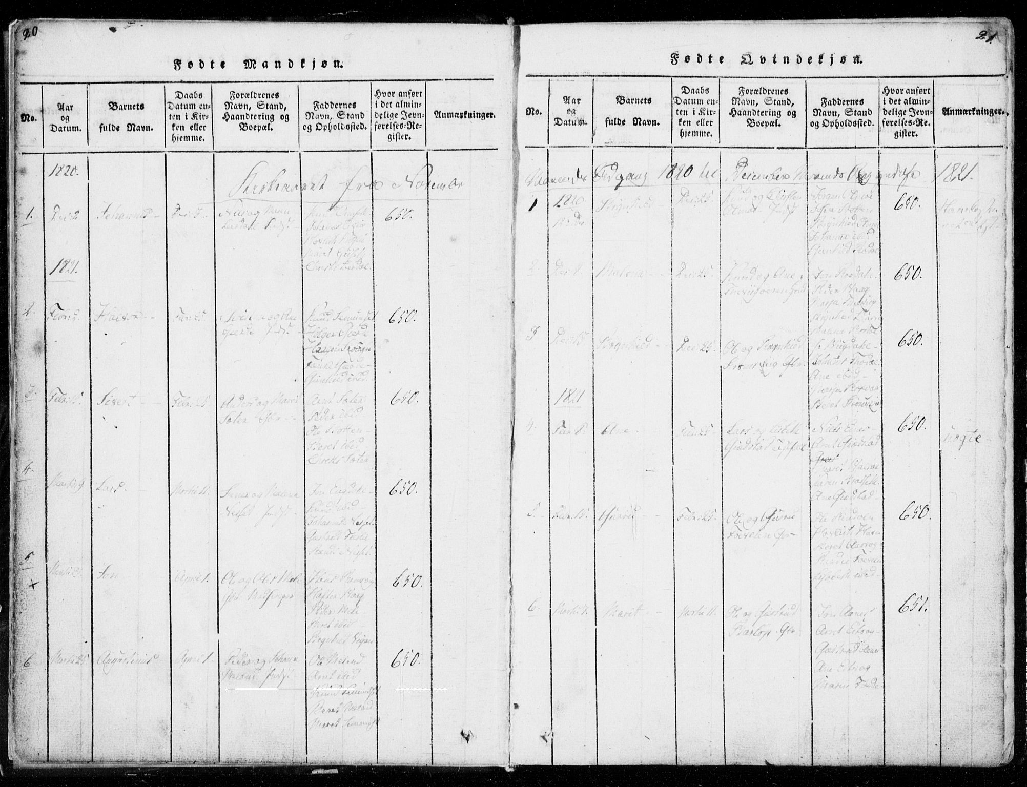 Ministerialprotokoller, klokkerbøker og fødselsregistre - Møre og Romsdal, SAT/A-1454/578/L0903: Parish register (official) no. 578A02, 1819-1838, p. 20-21