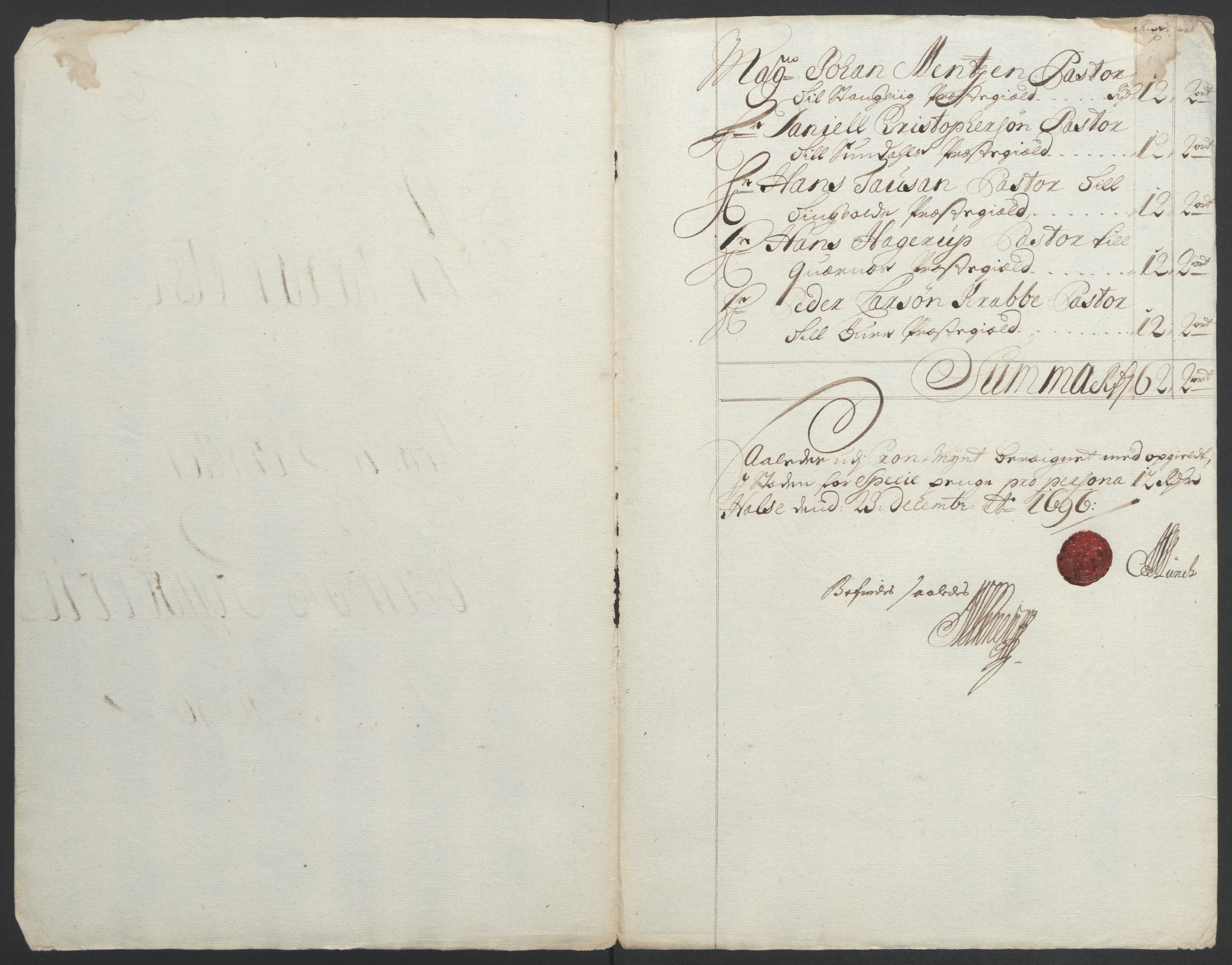 Rentekammeret inntil 1814, Reviderte regnskaper, Fogderegnskap, RA/EA-4092/R56/L3736: Fogderegnskap Nordmøre, 1694-1696, p. 421