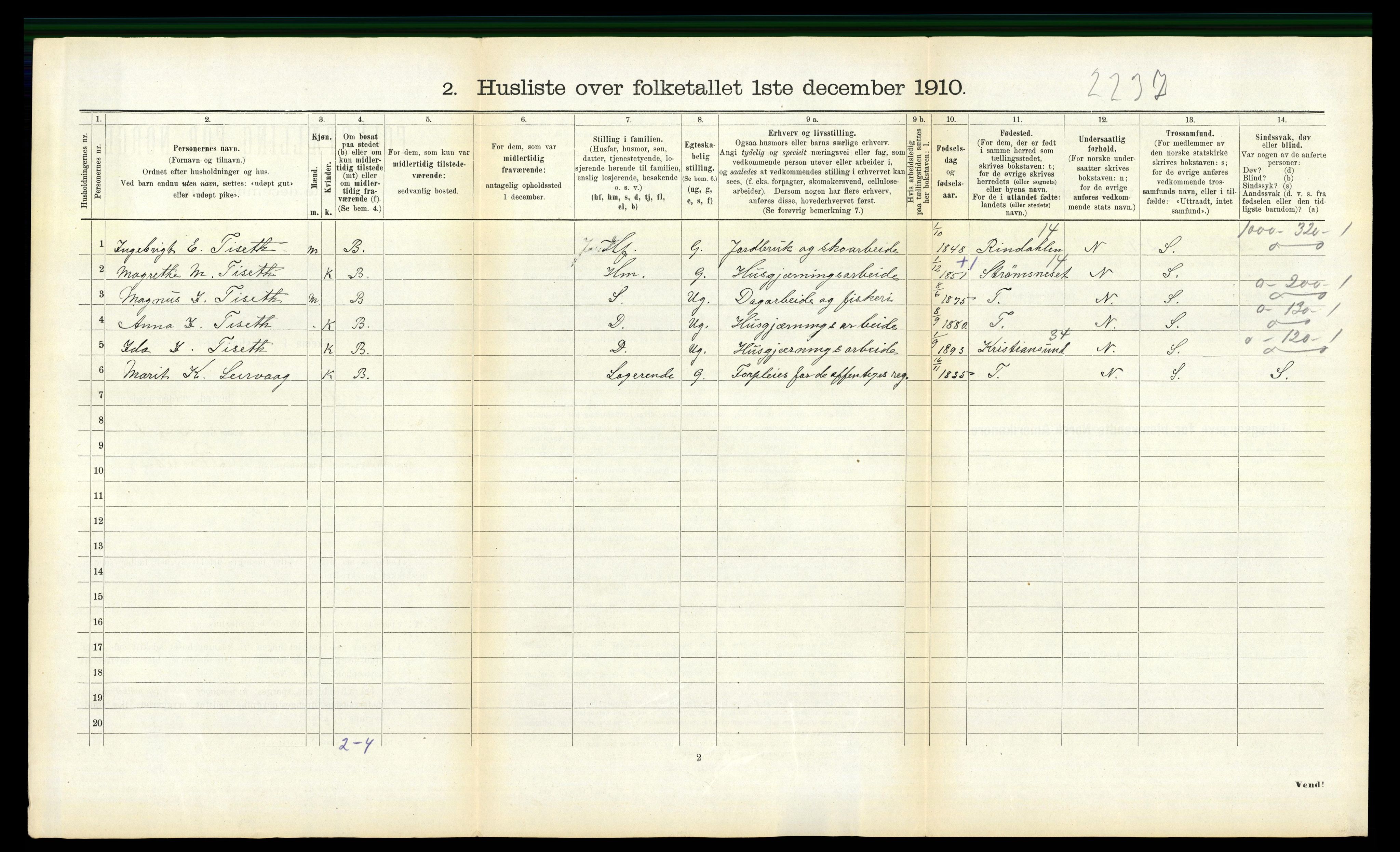 RA, 1910 census for Tustna, 1910, p. 351