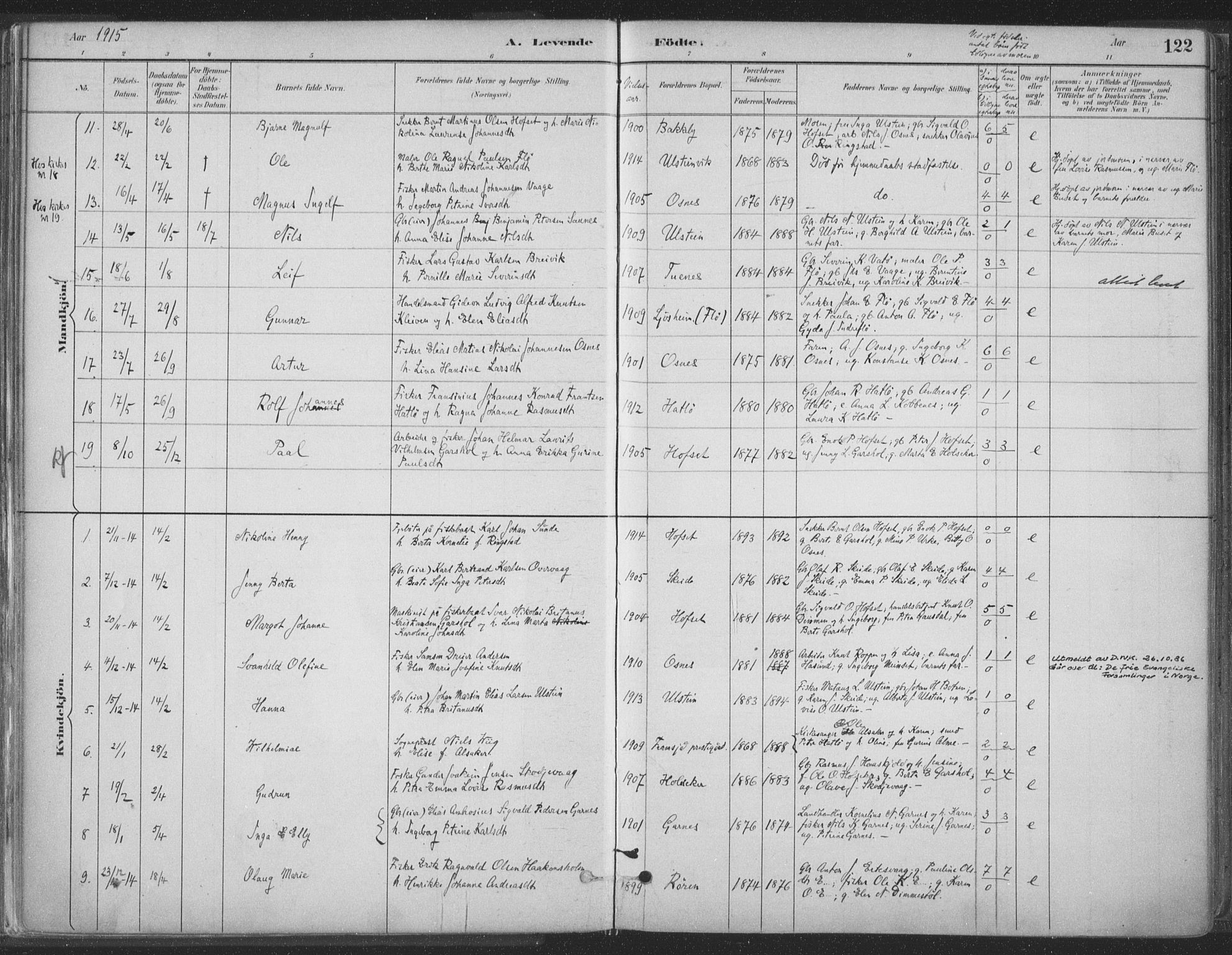 Ministerialprotokoller, klokkerbøker og fødselsregistre - Møre og Romsdal, SAT/A-1454/509/L0106: Parish register (official) no. 509A04, 1883-1922, p. 122