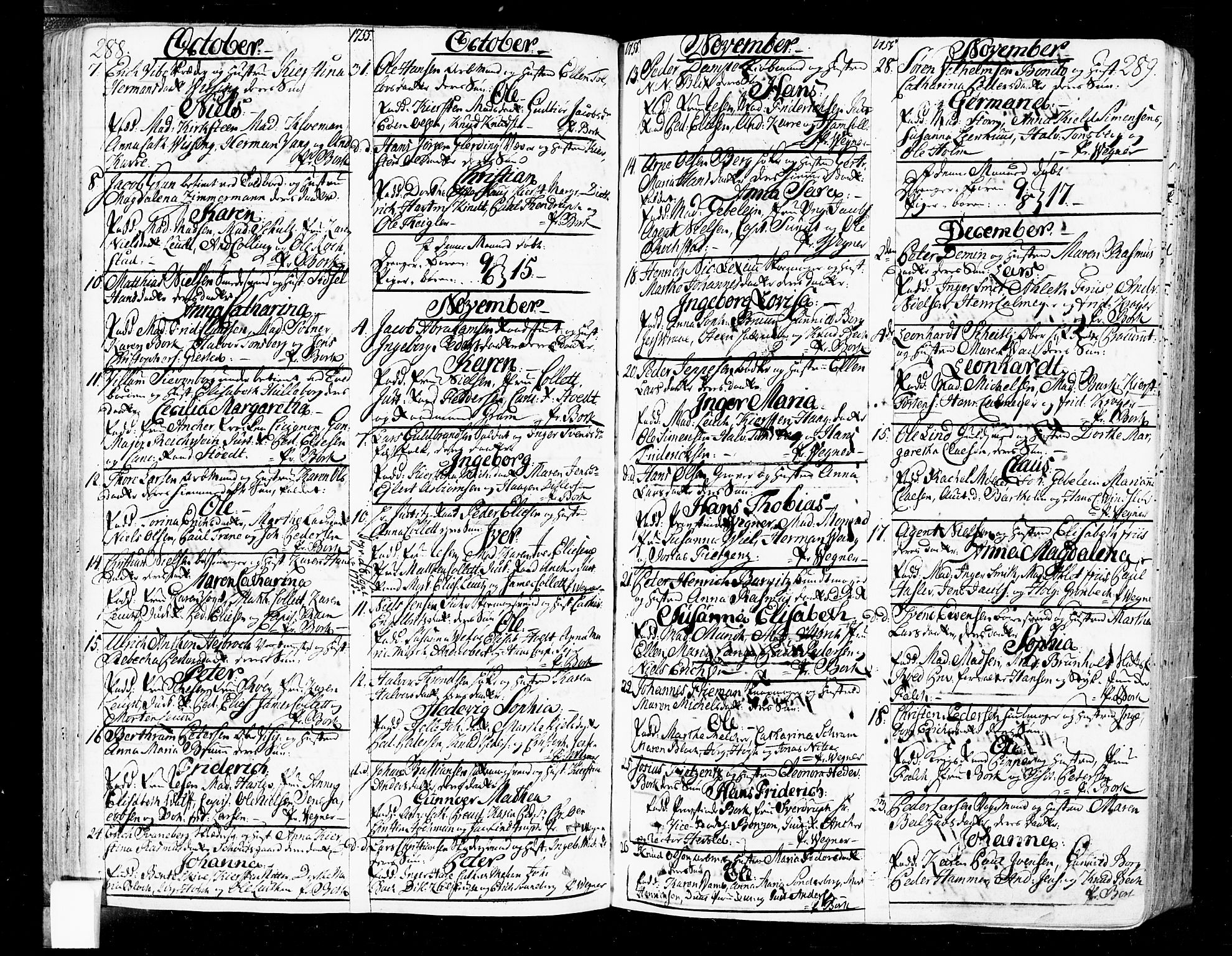 Oslo domkirke Kirkebøker, SAO/A-10752/F/Fa/L0004: Parish register (official) no. 4, 1743-1786, p. 288-289