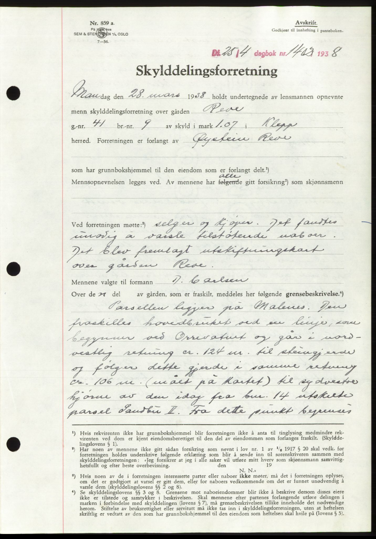 Jæren sorenskriveri, SAST/A-100310/03/G/Gba/L0070: Mortgage book, 1938-1938, Diary no: : 1402/1938