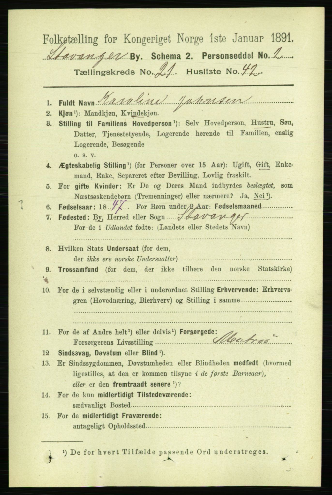 RA, 1891 census for 1103 Stavanger, 1891, p. 23773