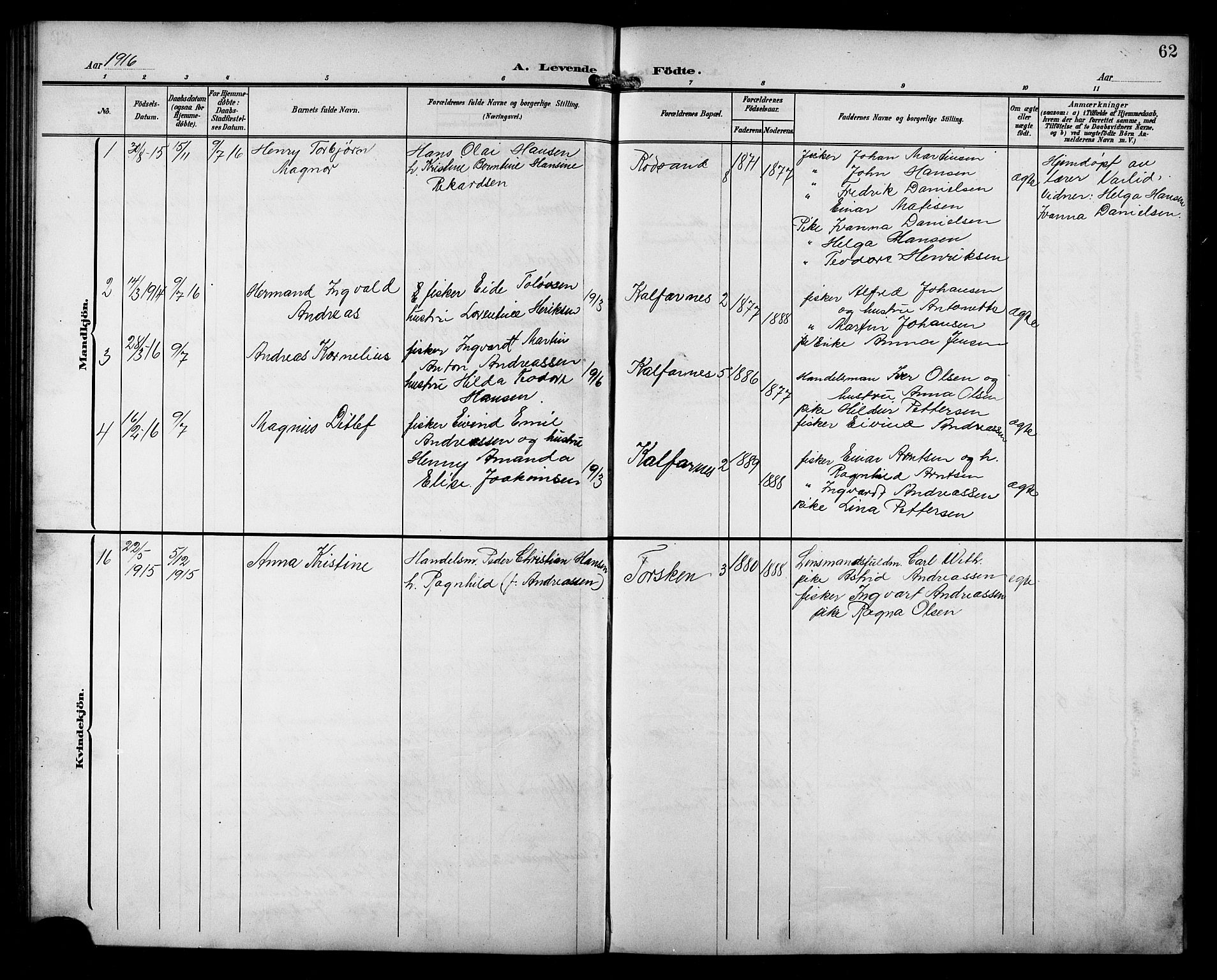 Berg sokneprestkontor, AV/SATØ-S-1318/G/Ga/Gab/L0013klokker: Parish register (copy) no. 13, 1902-1922, p. 62