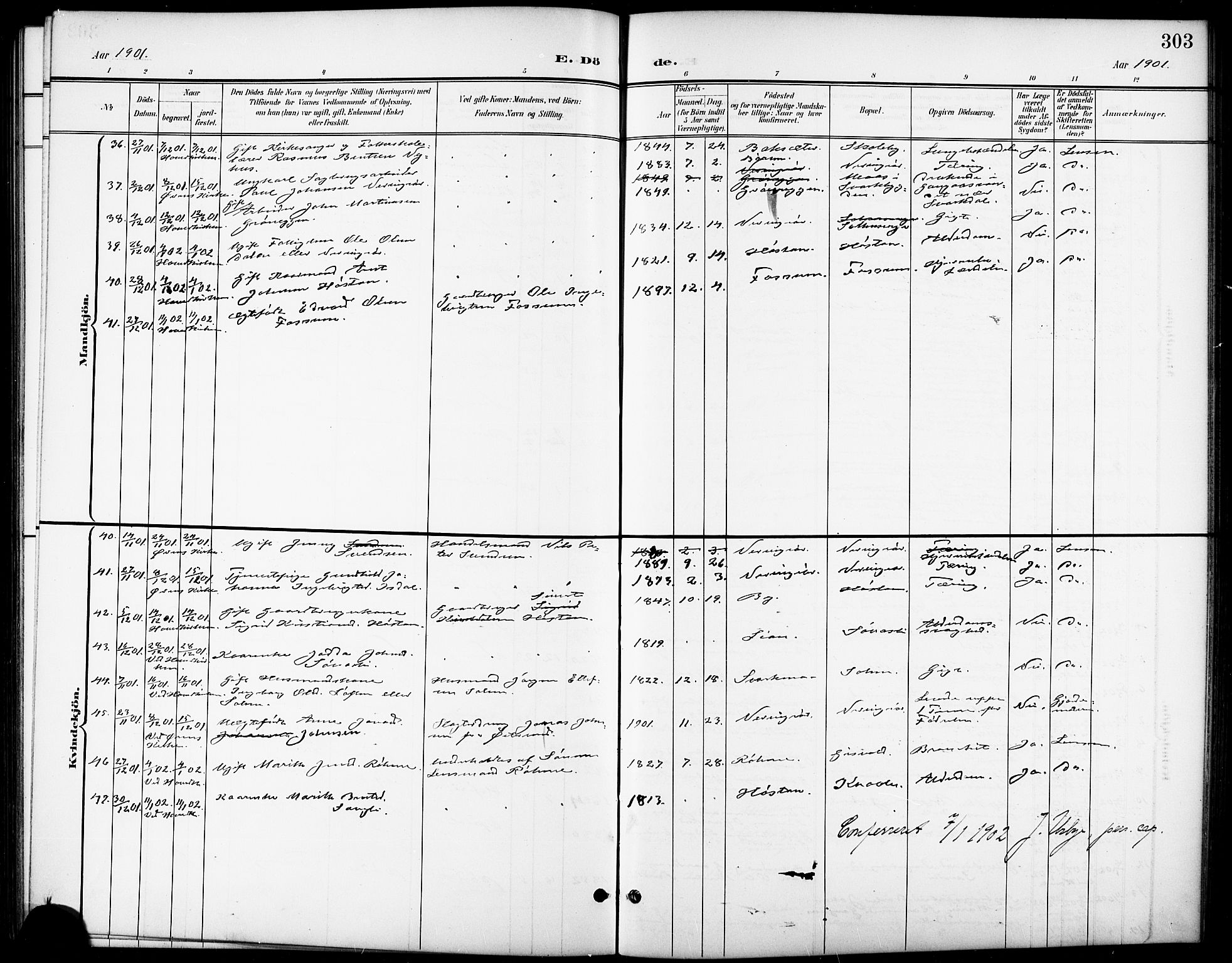 Ministerialprotokoller, klokkerbøker og fødselsregistre - Sør-Trøndelag, SAT/A-1456/668/L0819: Parish register (copy) no. 668C08, 1899-1912, p. 303