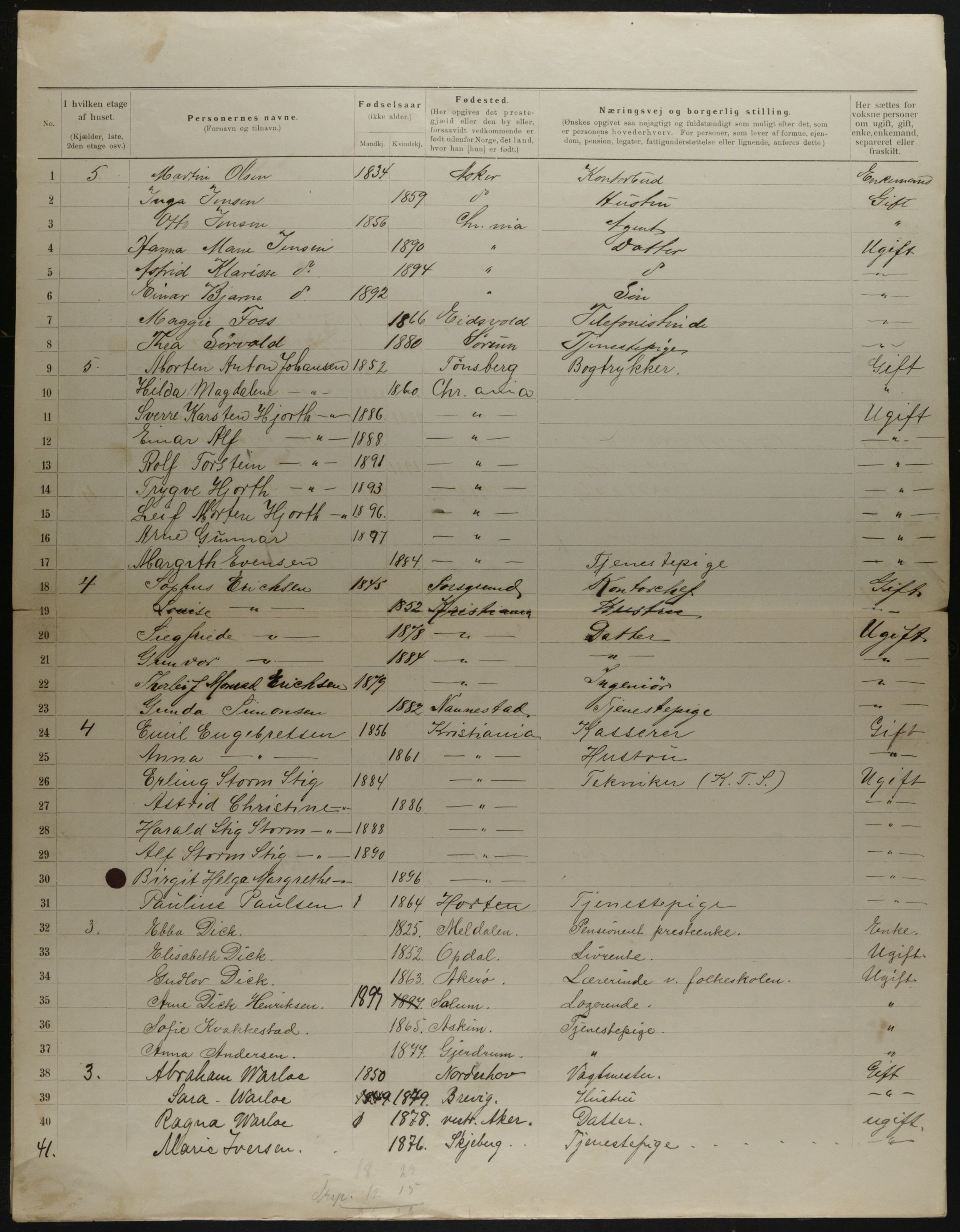 OBA, Municipal Census 1901 for Kristiania, 1901, p. 15295