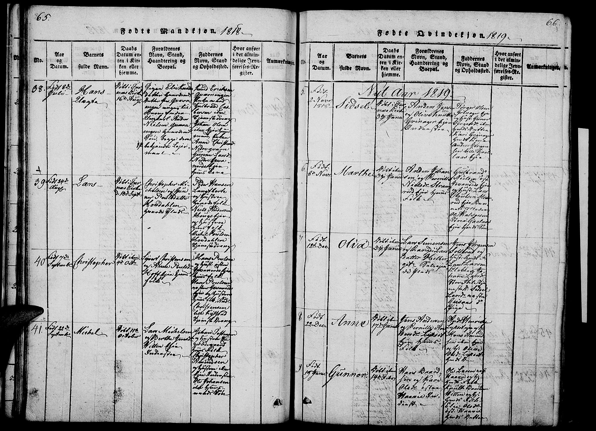 Vang prestekontor, Hedmark, AV/SAH-PREST-008/H/Ha/Haa/L0008: Parish register (official) no. 8, 1815-1826, p. 65-66