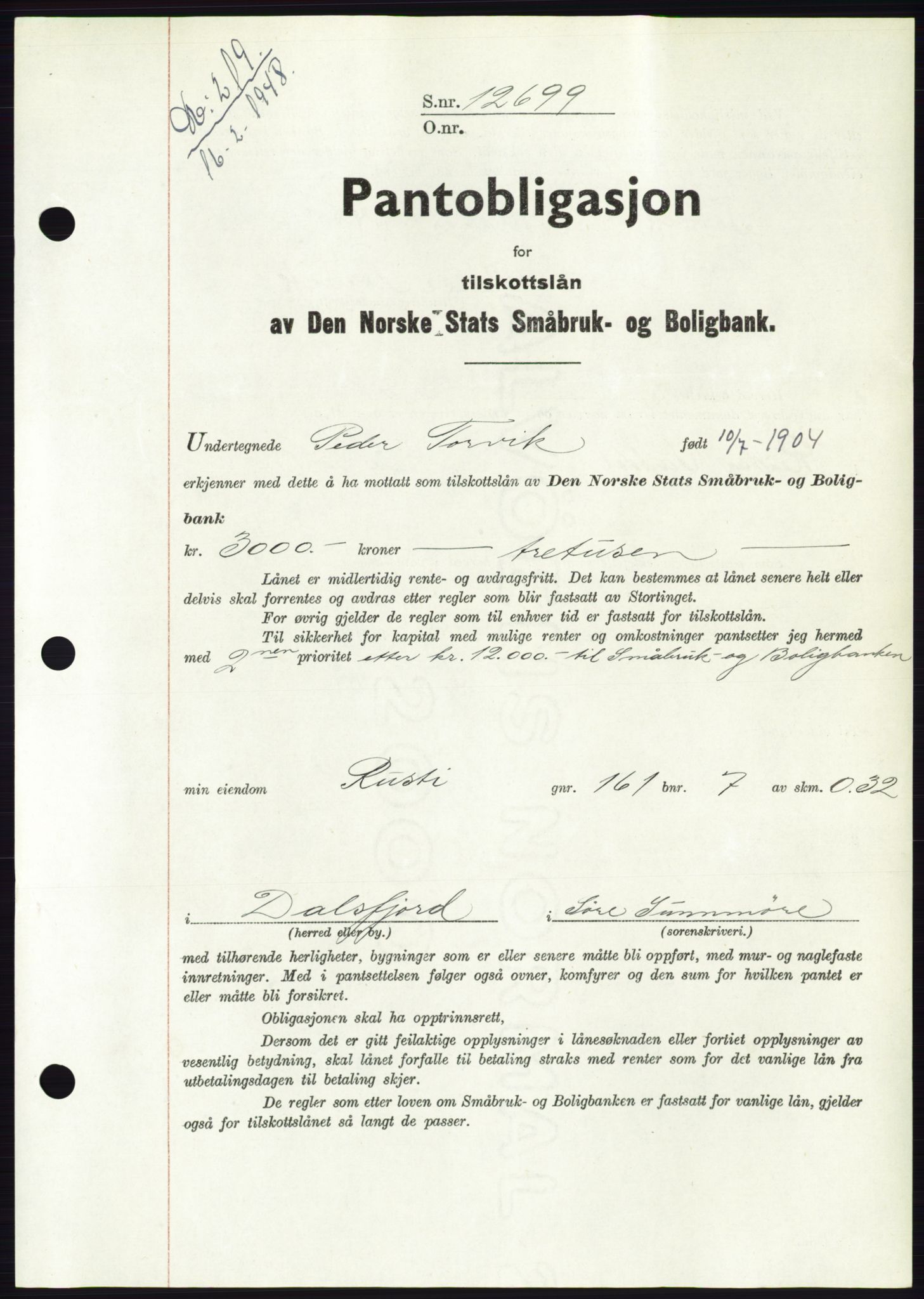 Søre Sunnmøre sorenskriveri, AV/SAT-A-4122/1/2/2C/L0115: Mortgage book no. 3B, 1947-1948, Diary no: : 219/1948