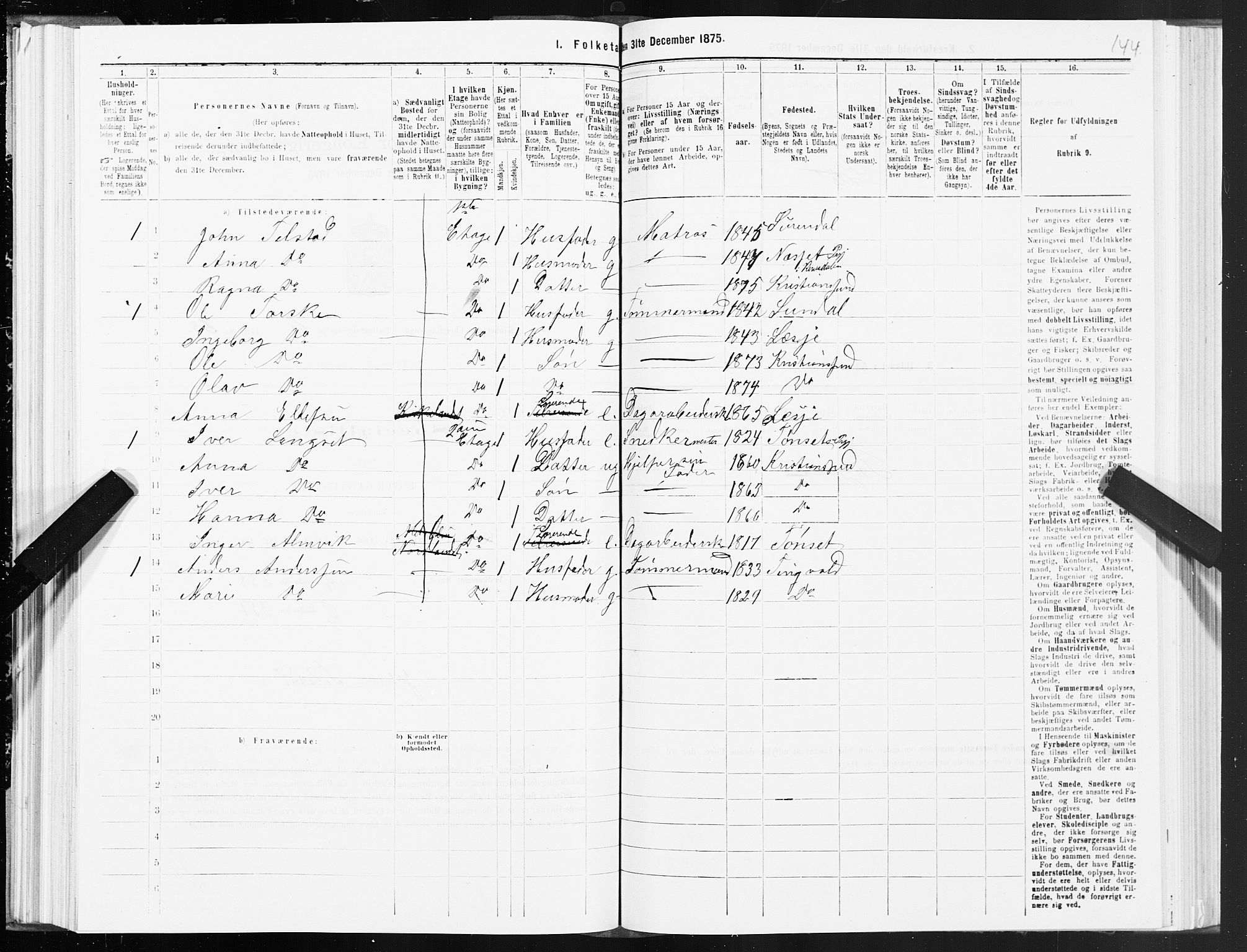 SAT, 1875 census for 1503B Kristiansund/Kristiansund, 1875, p. 5144