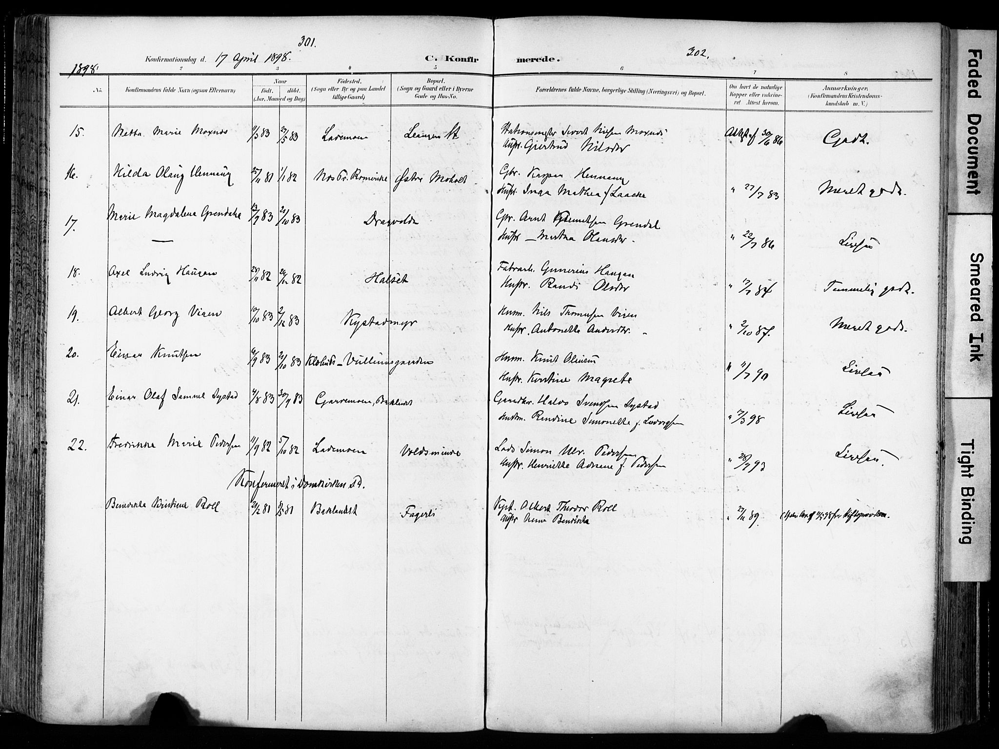 Ministerialprotokoller, klokkerbøker og fødselsregistre - Sør-Trøndelag, SAT/A-1456/606/L0301: Parish register (official) no. 606A16, 1894-1907, p. 301-302