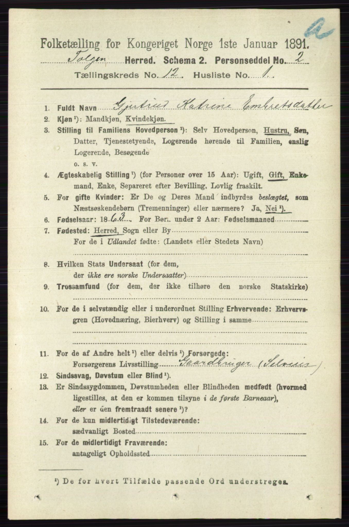 RA, 1891 census for 0436 Tolga, 1891, p. 3680