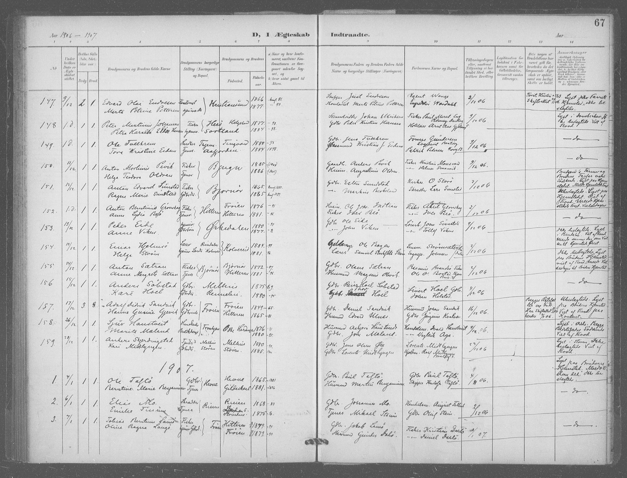 Ministerialprotokoller, klokkerbøker og fødselsregistre - Sør-Trøndelag, SAT/A-1456/601/L0077: Curate's parish register no. 601B10, 1900-1907, p. 67
